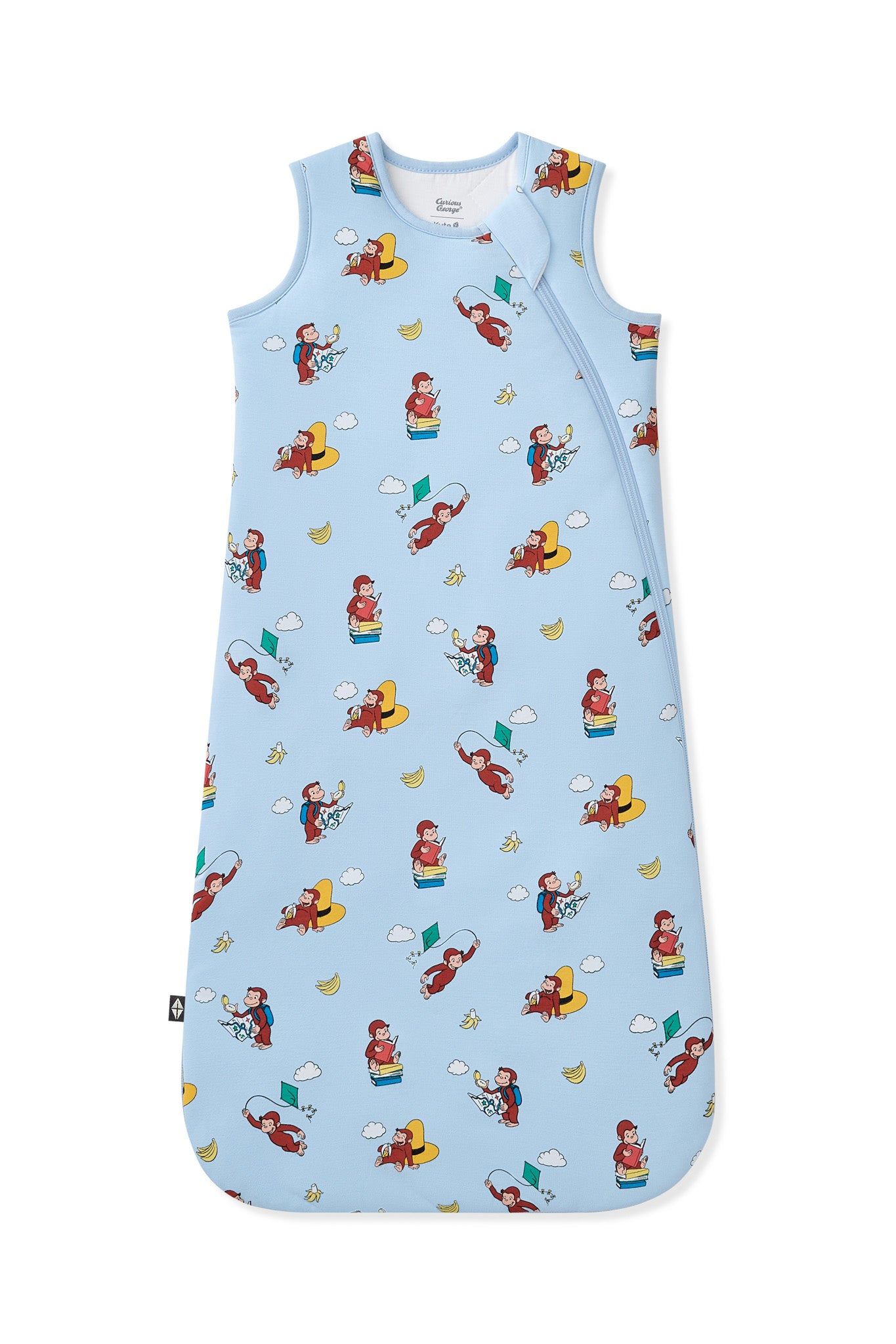 Blue Sleep Bag in Curious George 2.5 print on a white background