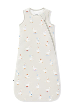 Sleep Bag in Oat Silly Goose 2.5 print on a white background