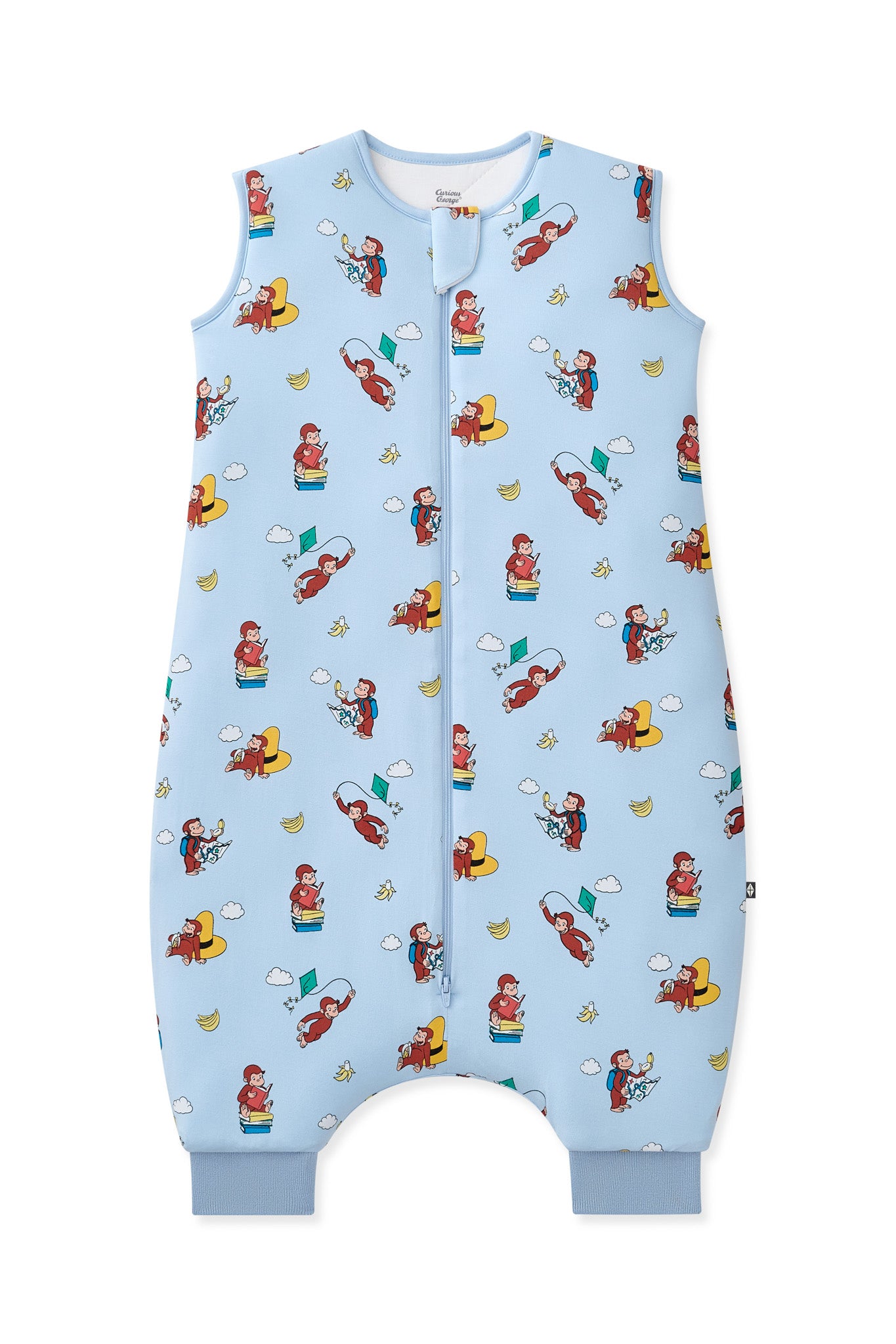 Blue Sleep Bag Walker in Curious George 2.5 print on a white background