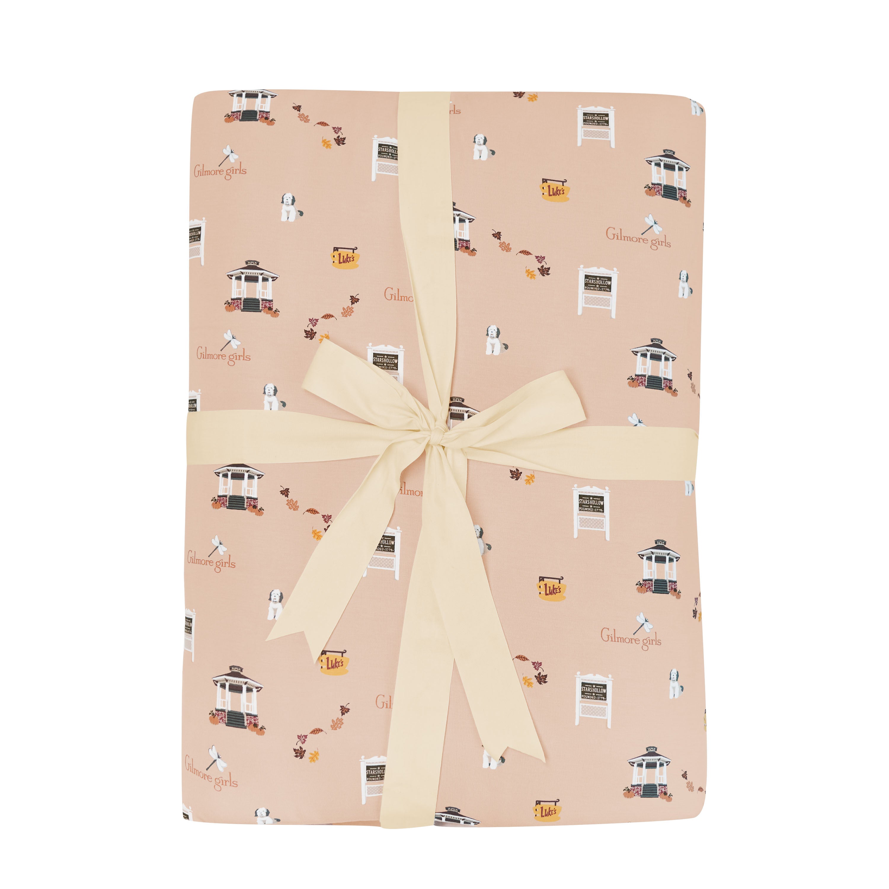 Gilmore Girls adult blanket folded and tied with ribbon on a white background