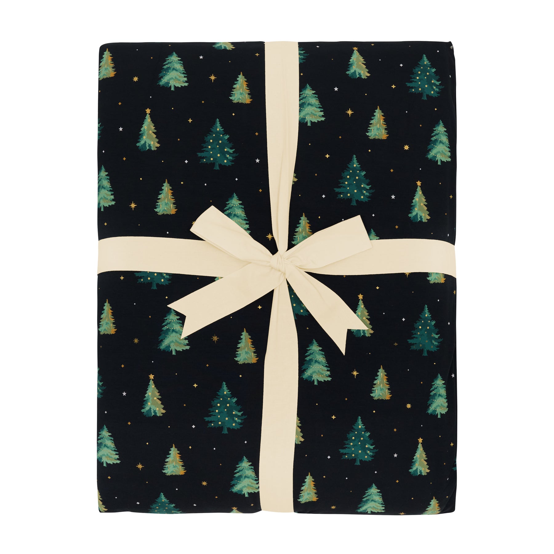Product photo of the Adult Quilted Blanket in Twinkle Tree 2.5 shown wrapped in its packaging with a bow