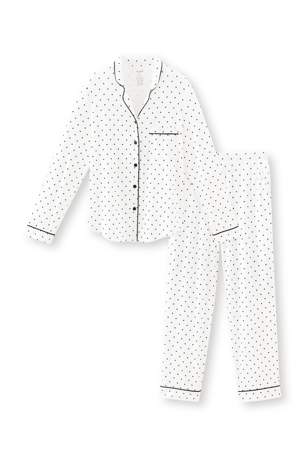 Long-Sleeved Women's Pajama Set in Midnight Polka Dot on white background