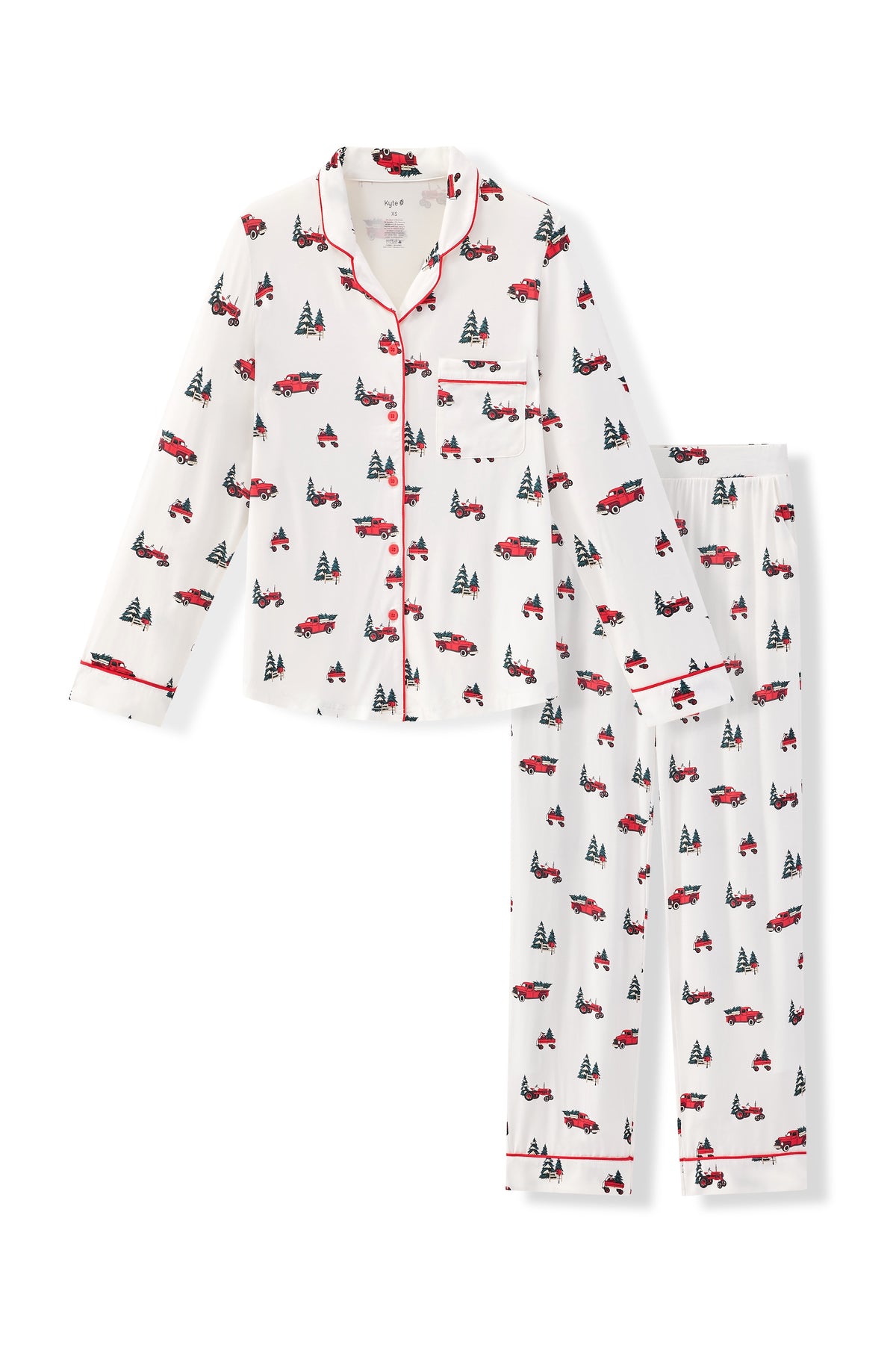 Long-Sleeved Women's Pajama Set in Holiday Tree Farm