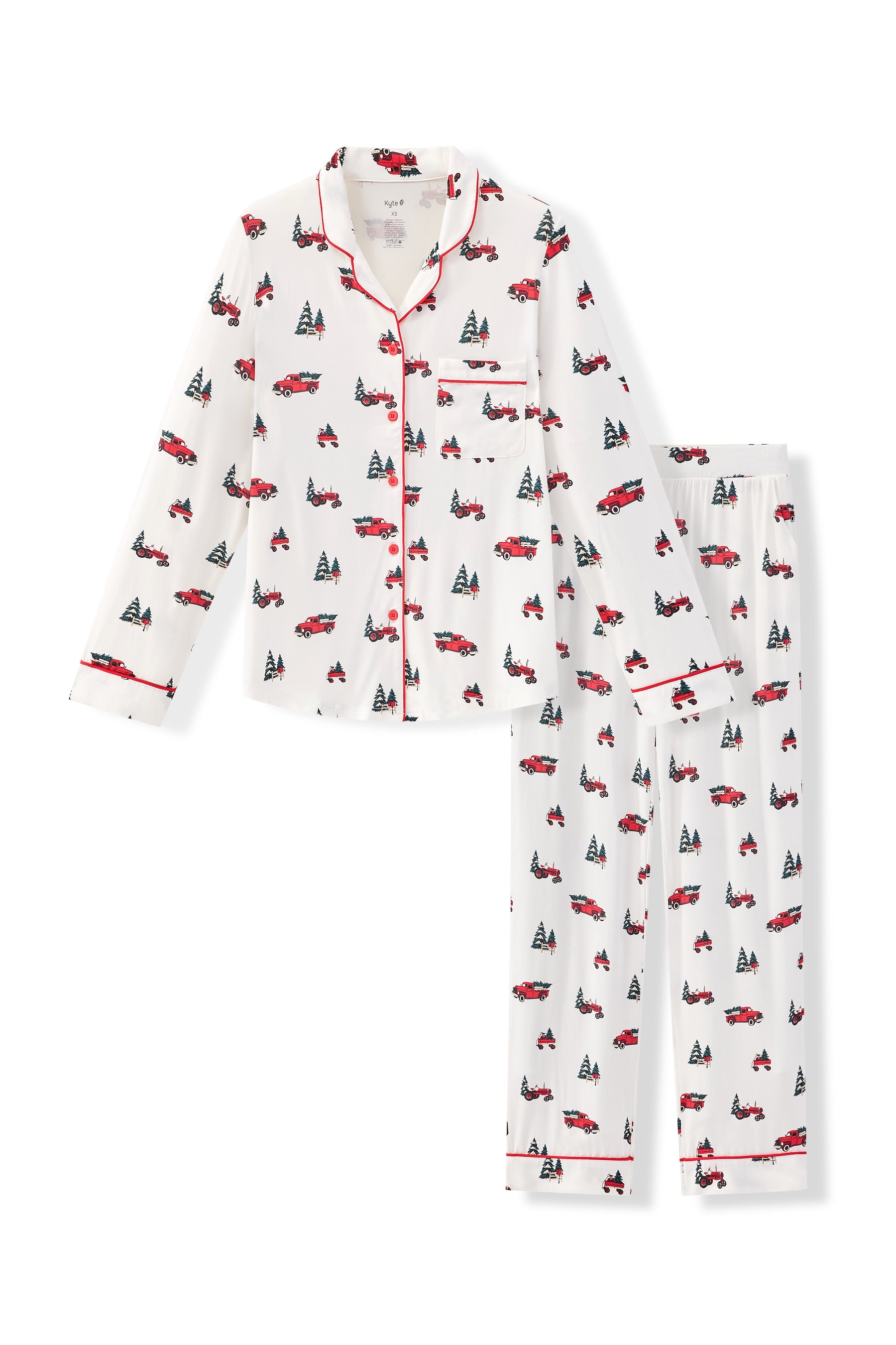 Long-Sleeved Women's Pajama Set in Holiday Tree Farm