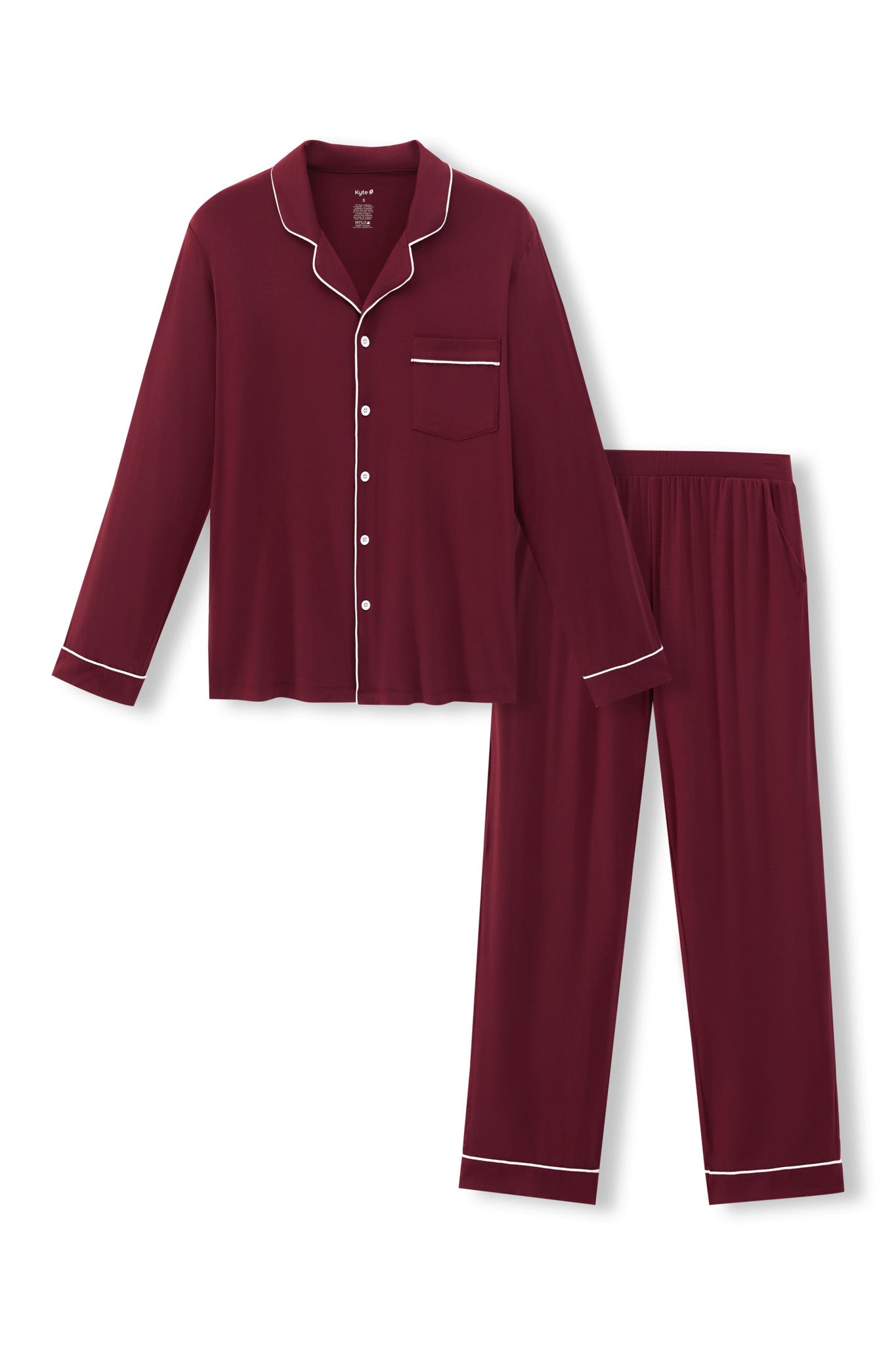Men's Long Sleeve Pajama Set in Burgundy color on a white background