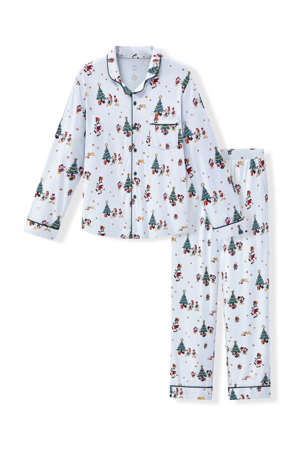 Men's Long Sleeve Pajama Set in Mickey & Friends Christmas print on a white background