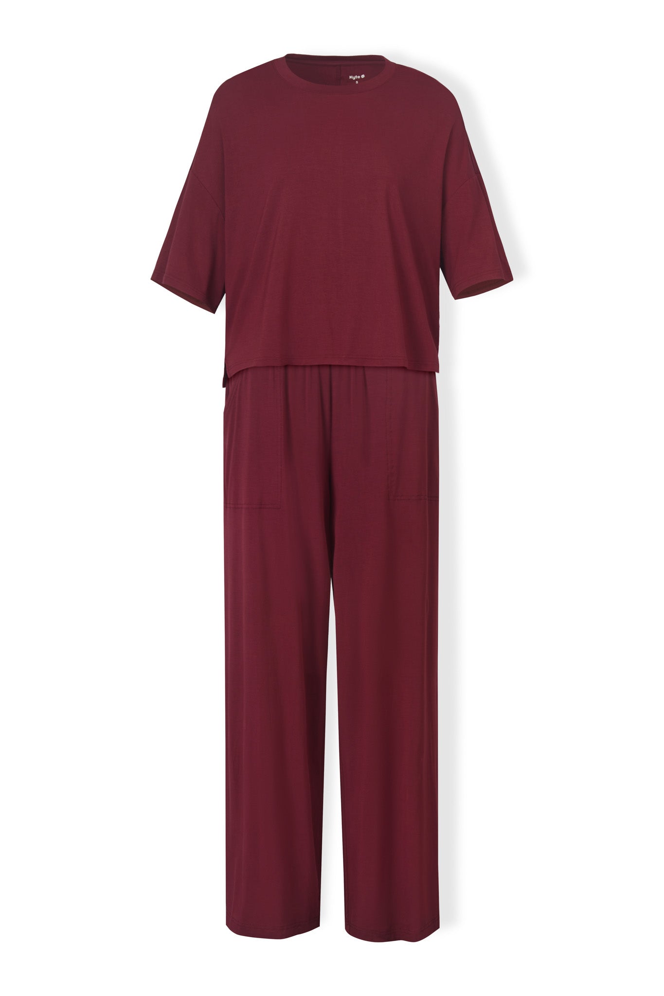 Front view of Women's Wide Leg Pant Set in Burgundy on a white background