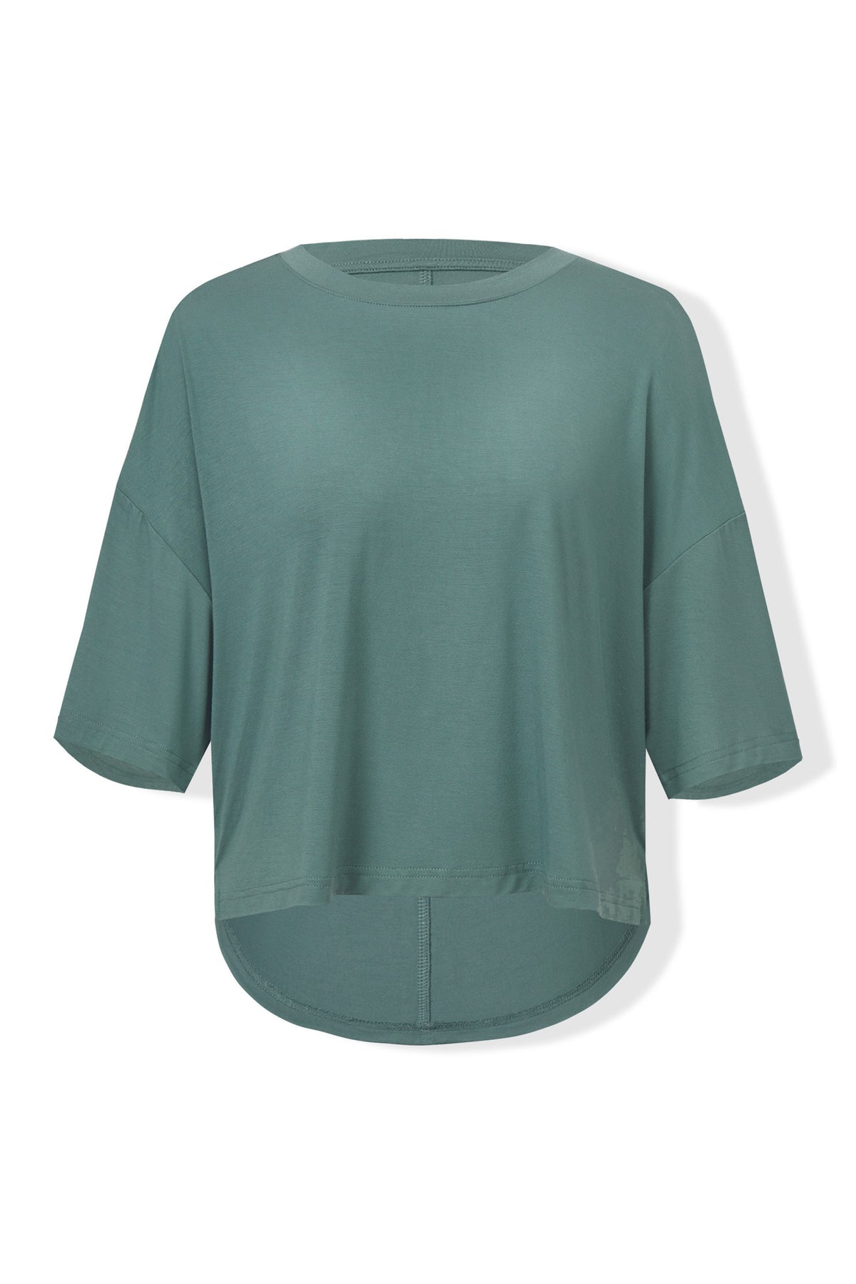 Women's Short Sleeve Boxy Tee in Pine on a white background