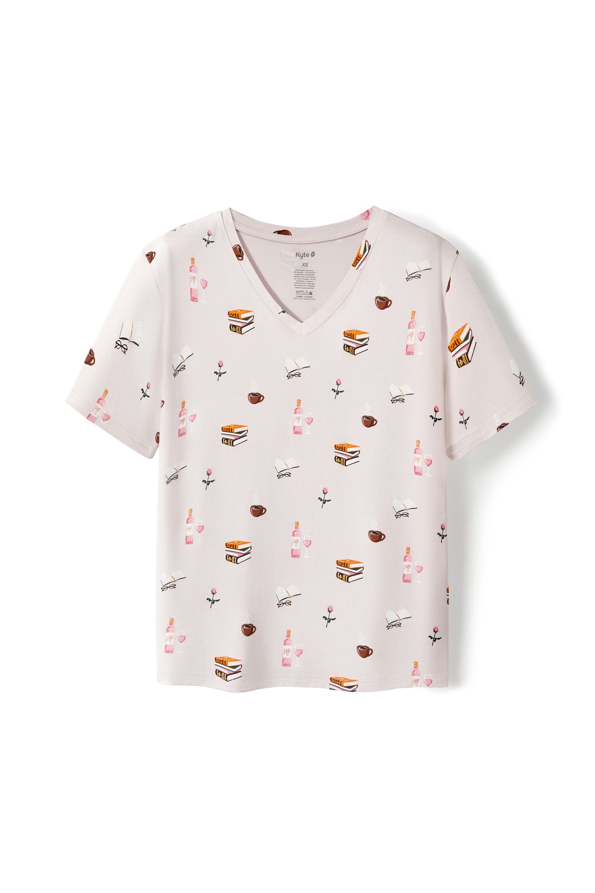 Women's Relaxed Fit V-Neck with Book Club print on a white background