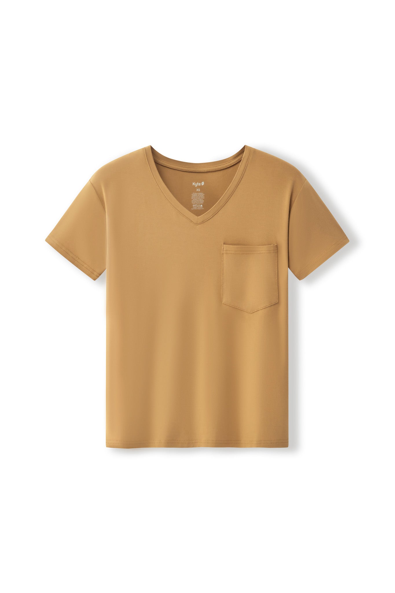 Women's Oversized V-Neck Tee in Ochre on a white background