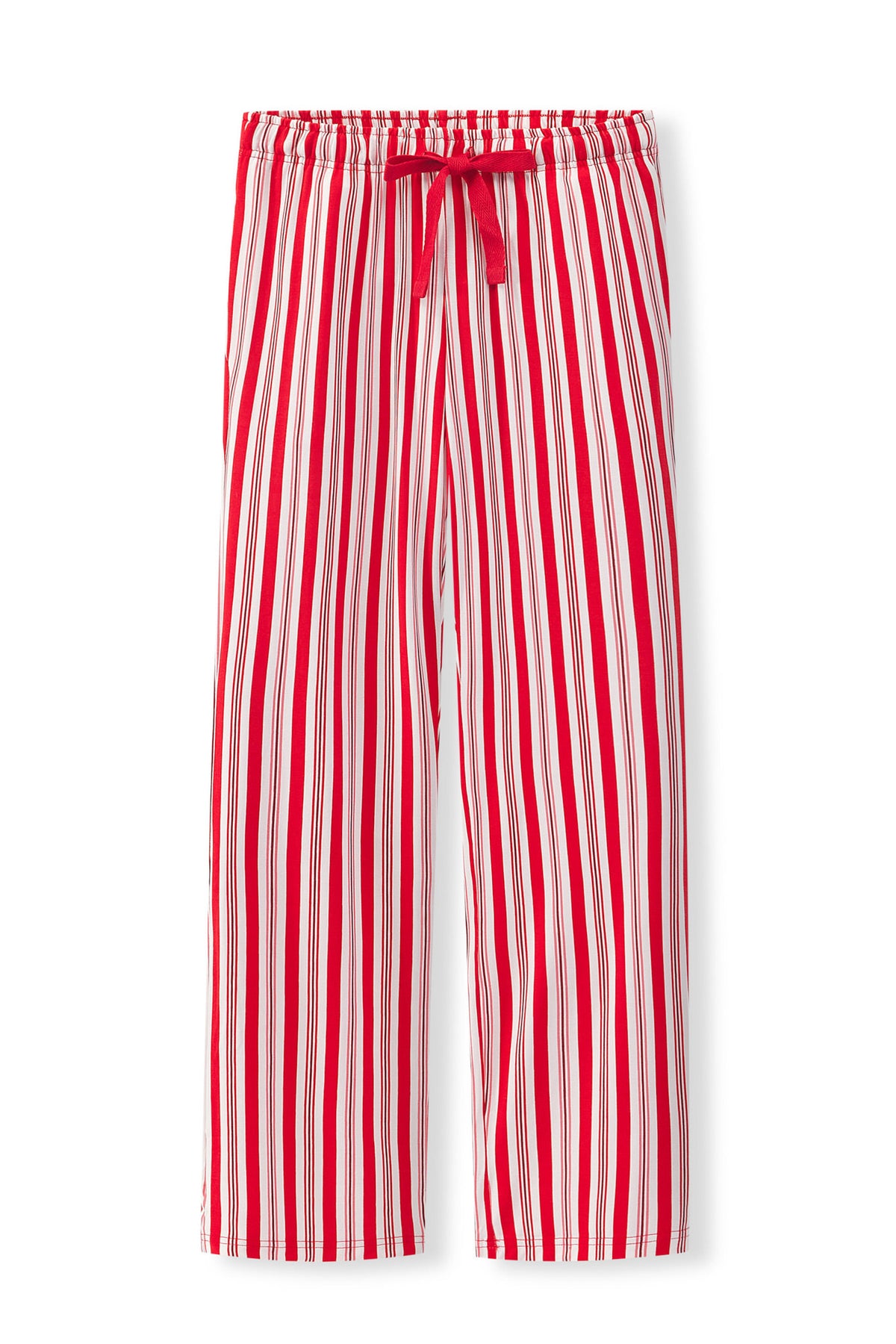 Women's Lounge Pants in red and white Peppermint Stripes print on a white background