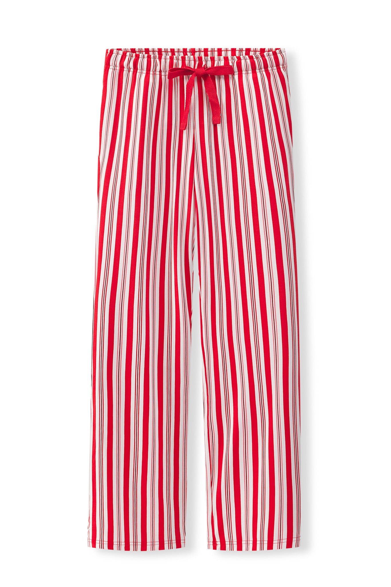Women's Lounge Pants in red and white Peppermint Stripes print on a white background