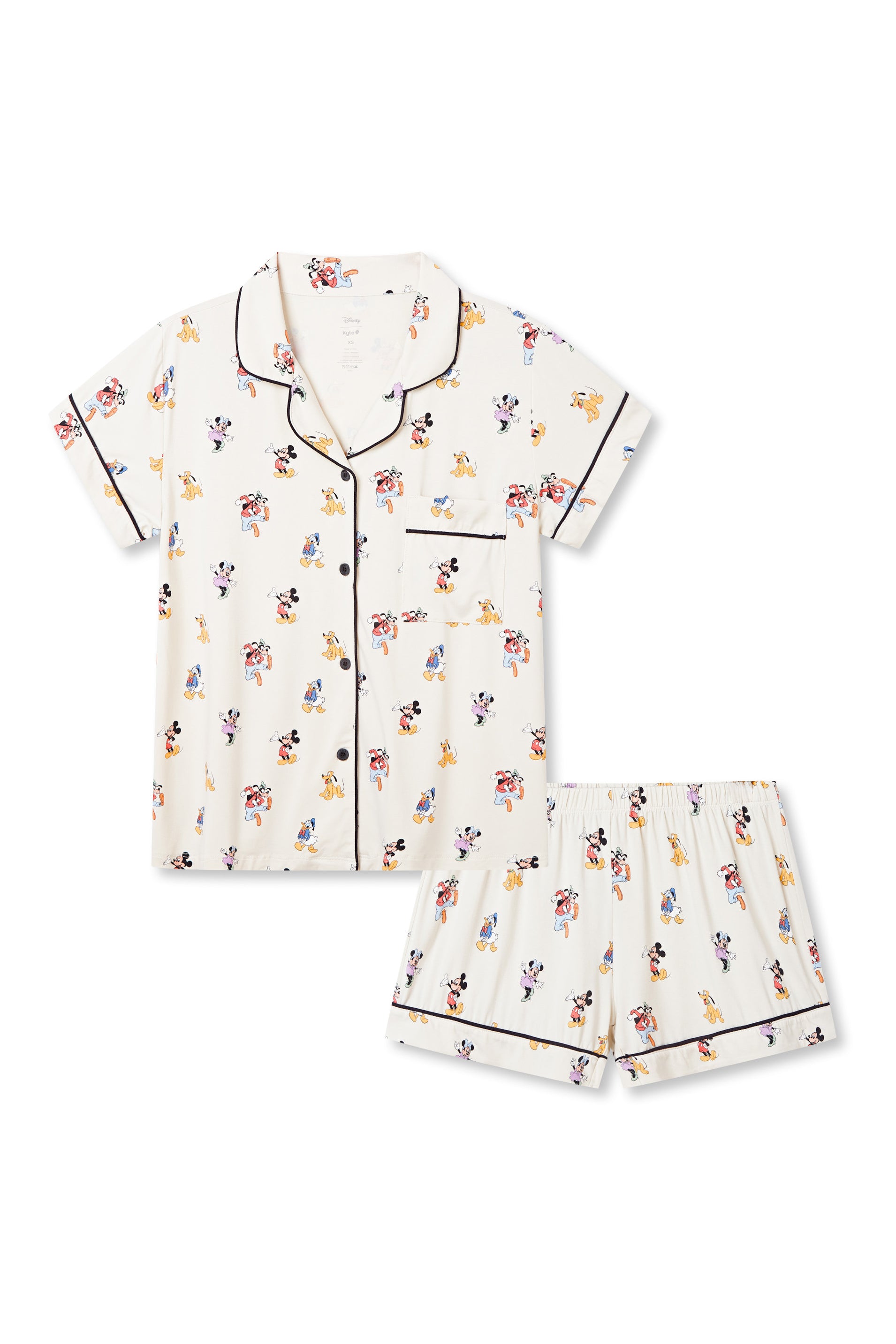 Women's Short Sleeve Pajama Set in Mickey Mouse & Friends print on a white background