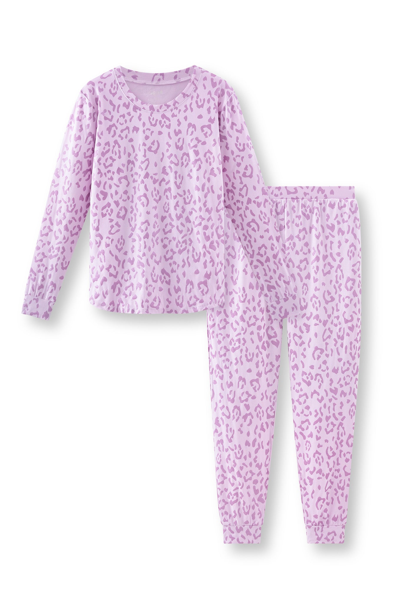 Women's Jogger Pajama Set in Thistle Leopard print on a white background