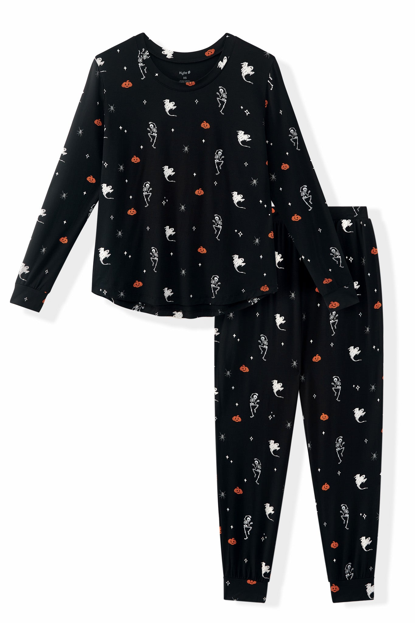 Black Women's Jogger Pajama Set in Halloween Friends print on a white background