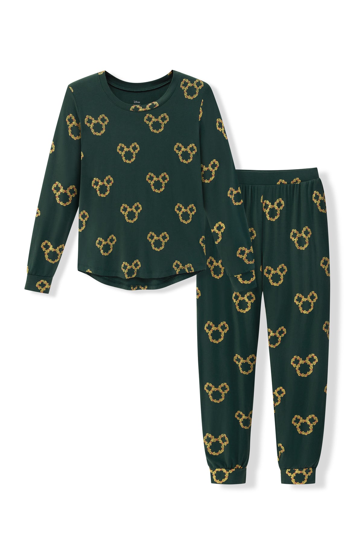 Women's Jogger Pajama Set in Mickey Christmas Wreath print on a white background