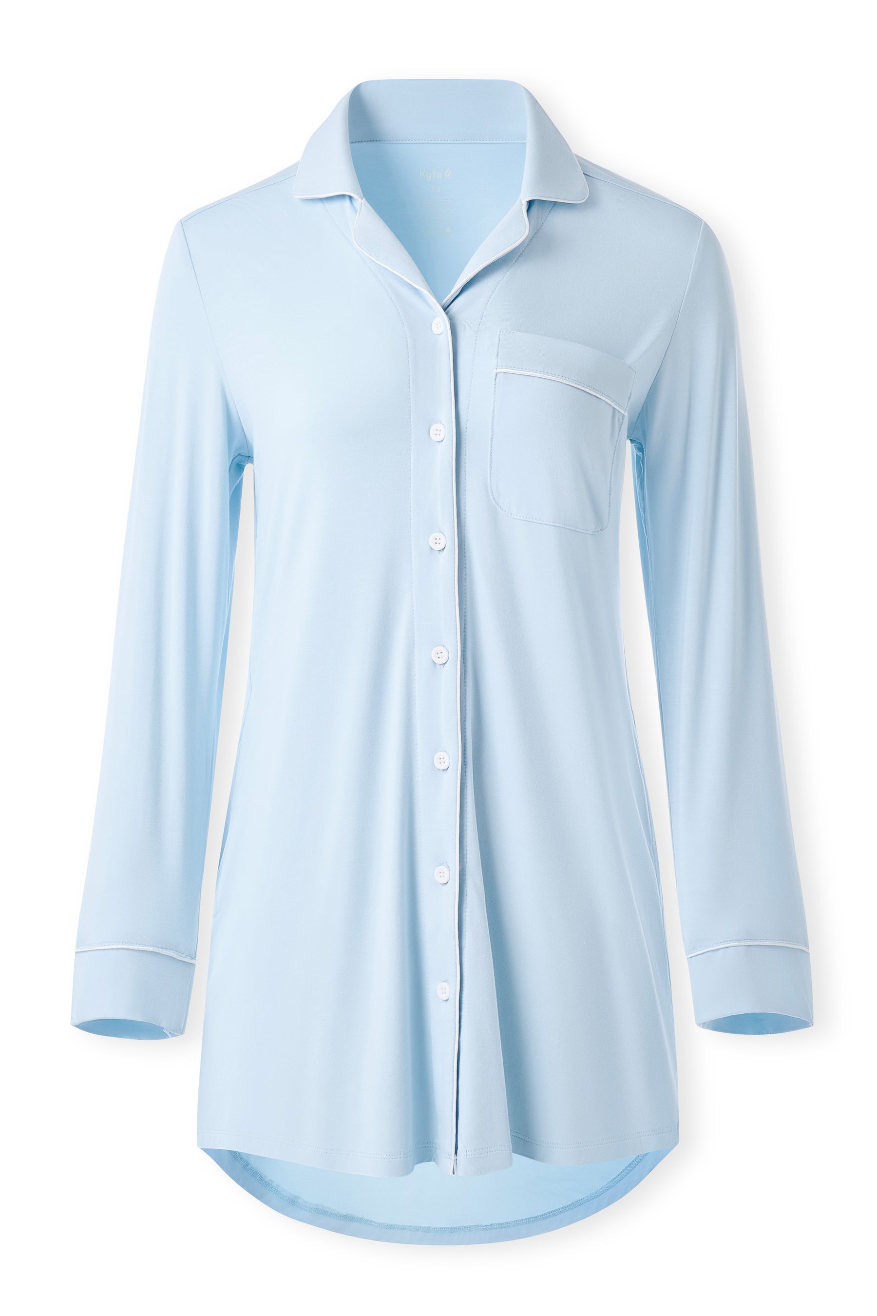 Front of the Long Sleeve Women’s Nightshirt in Breeze shown on a ghost mannequin