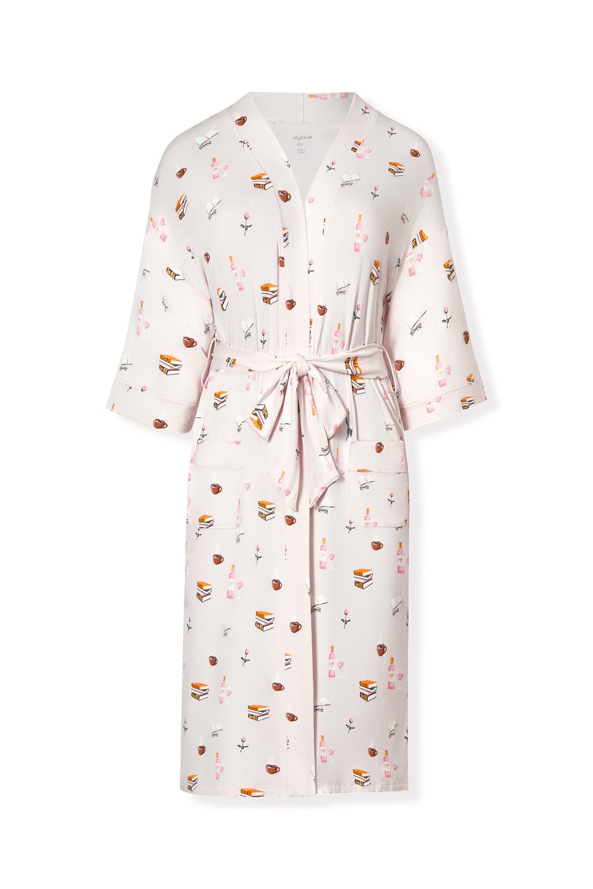 Women's Kimono Robe with Book Club print on a white background
