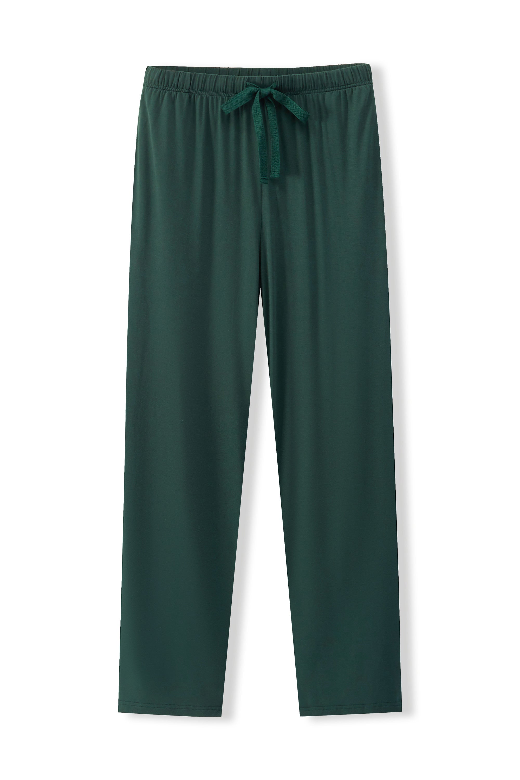 Dark green drawstring lounge pants shown flat against a white background.