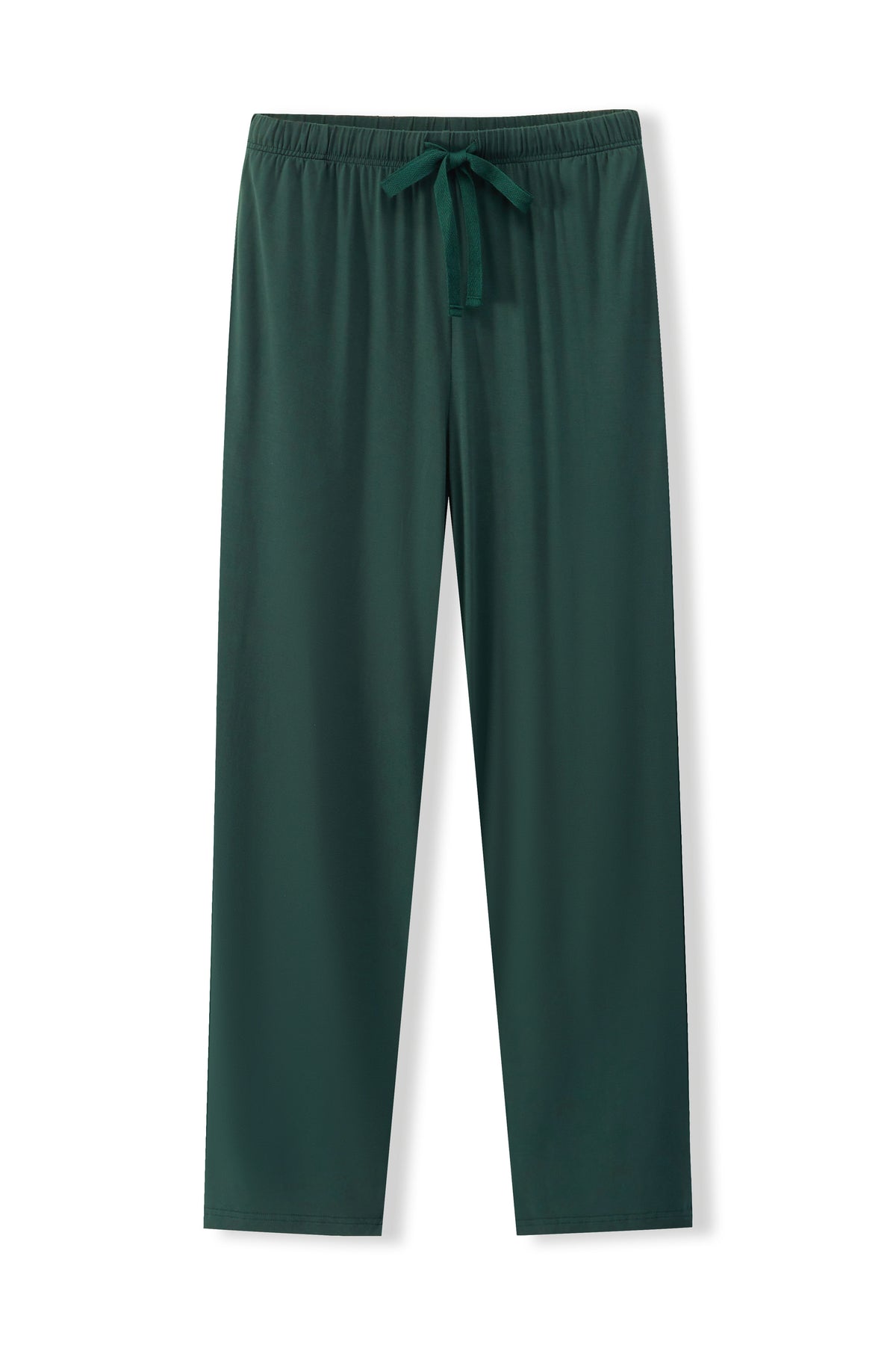Dark green drawstring lounge pants shown flat against a white background.