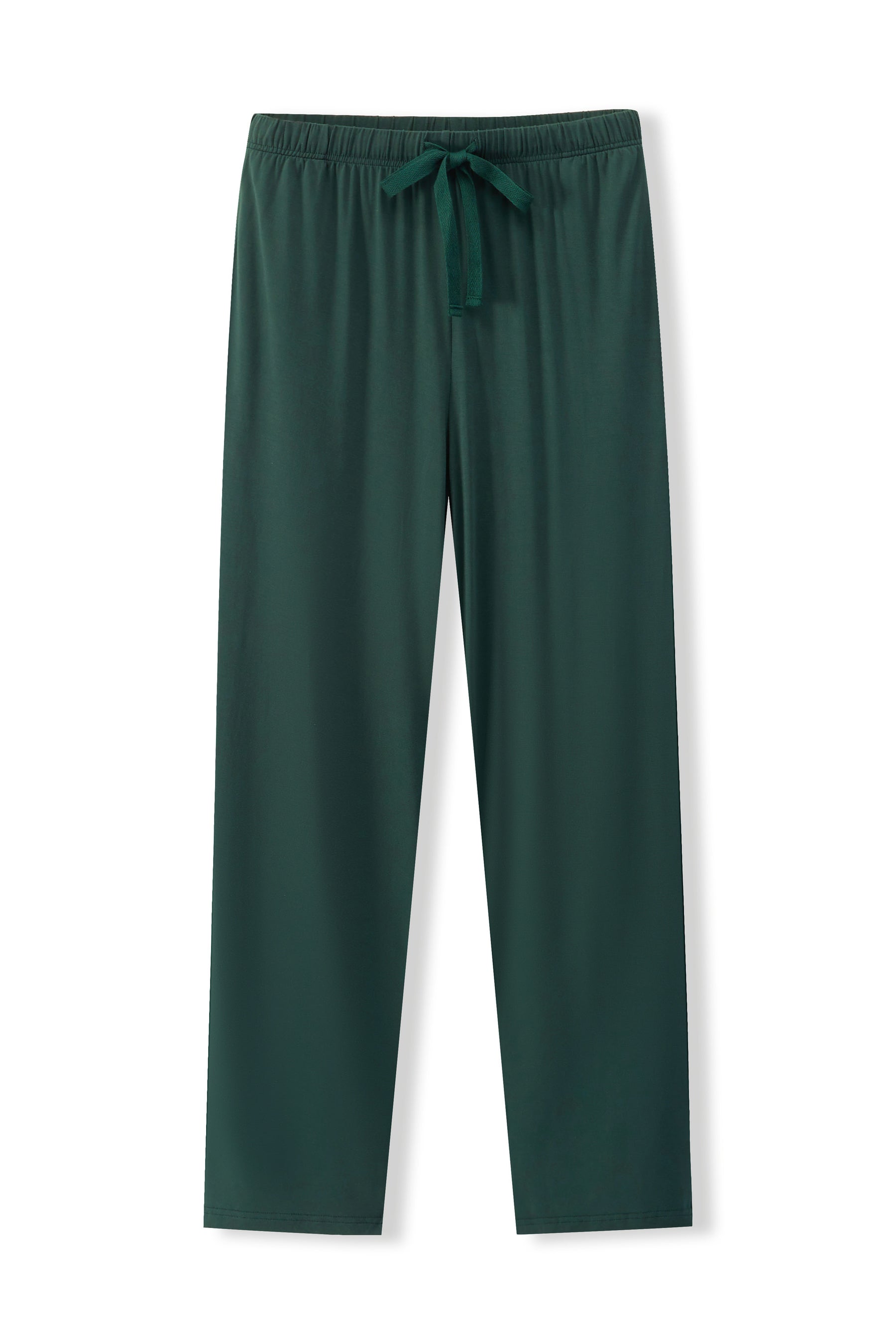 Dark green drawstring lounge pants shown flat against a white background.