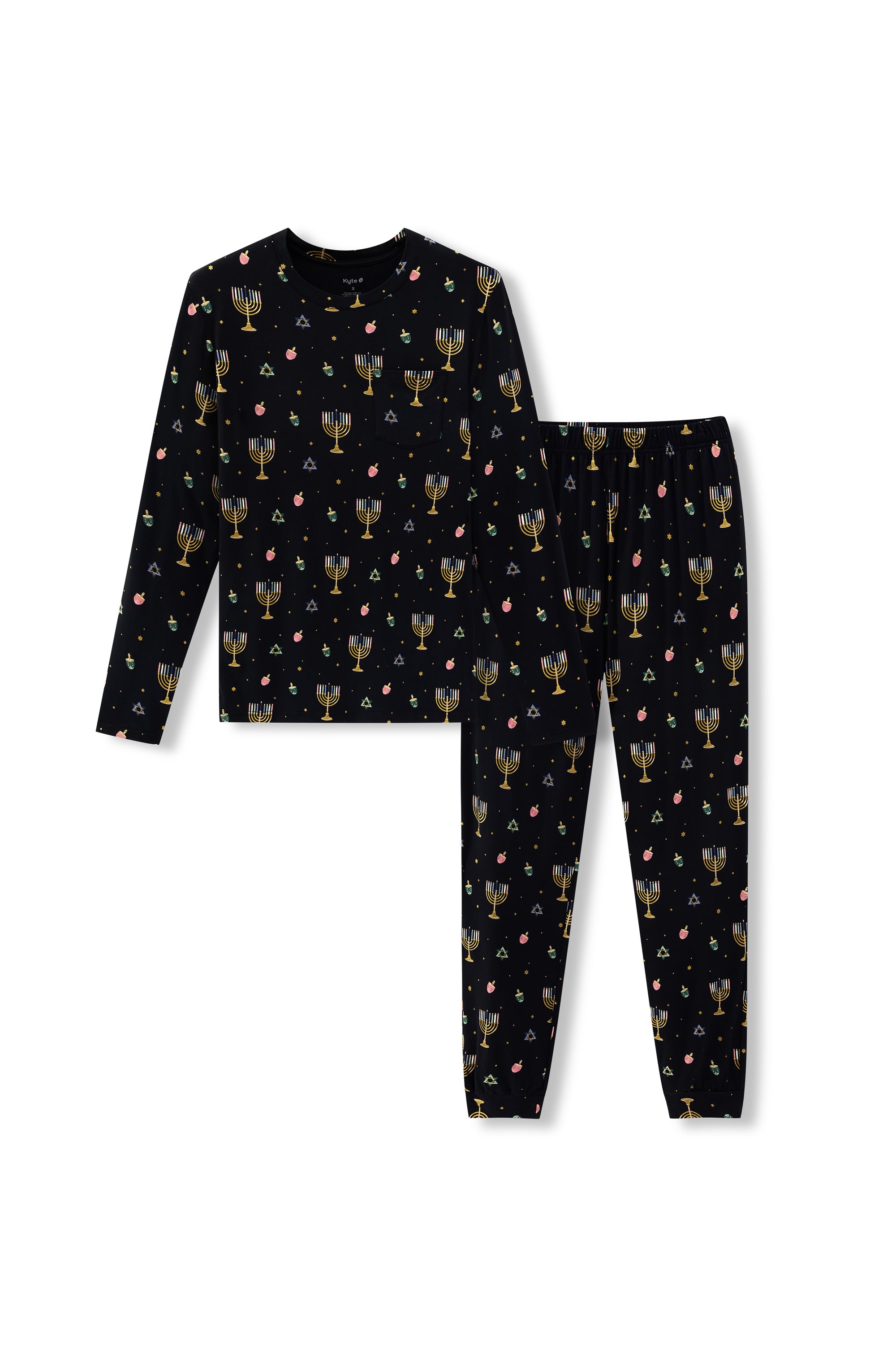 Black Men's Jogger Set in Hanukkah Nights print on a white background