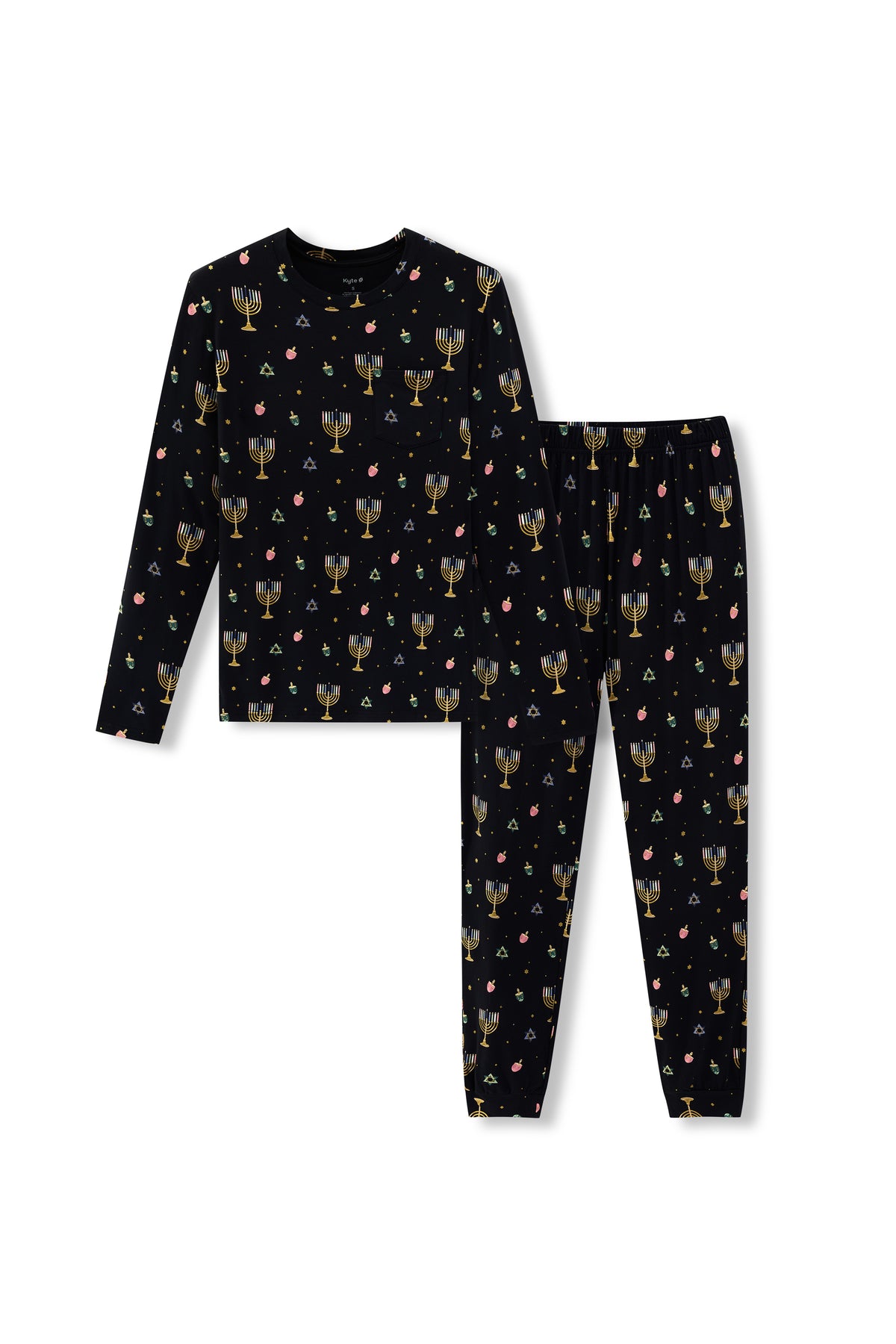 Black Men's Jogger Set in Hanukkah Nights print on a white background