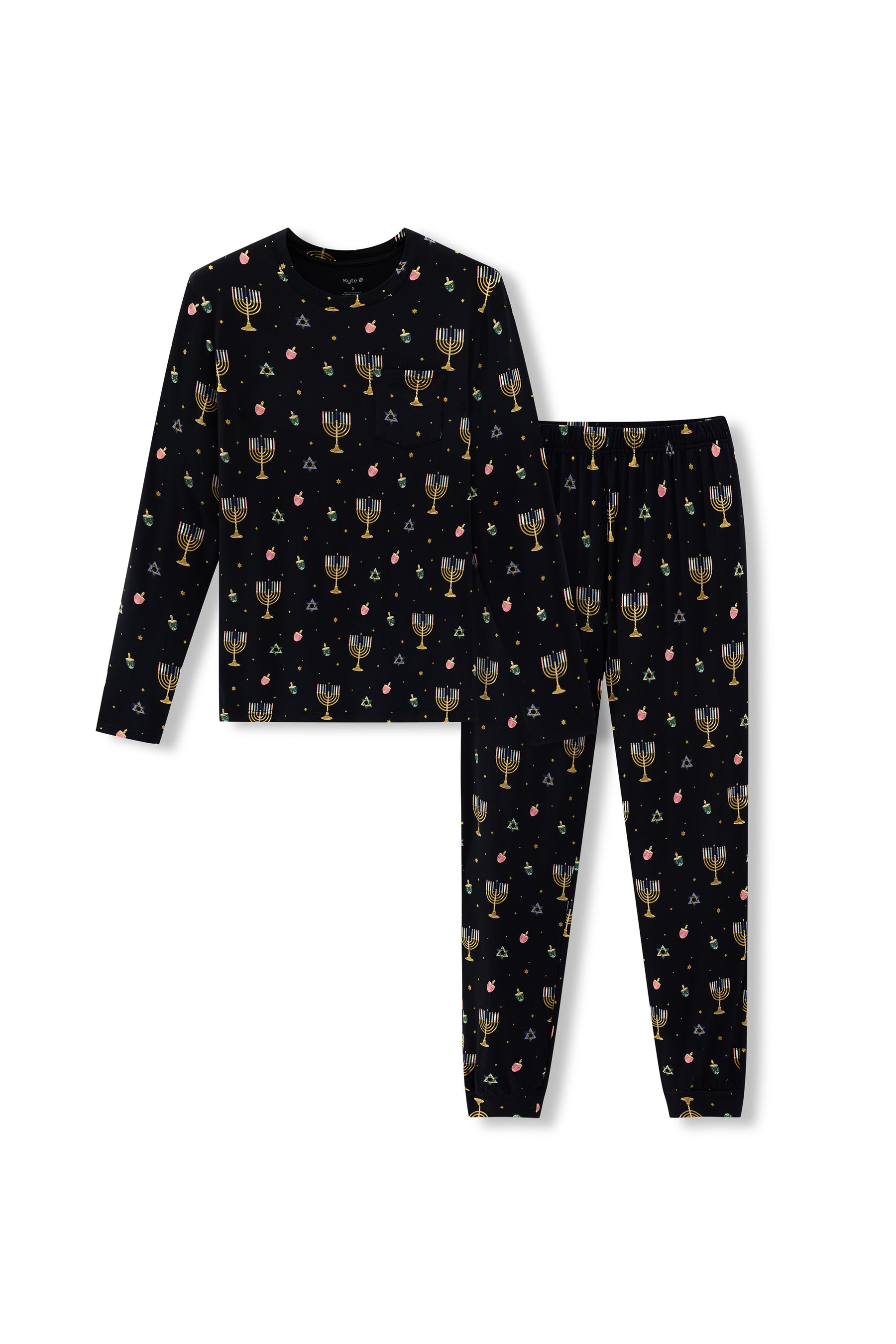 Black Men's Jogger Set in Hanukkah Nights print on a white background