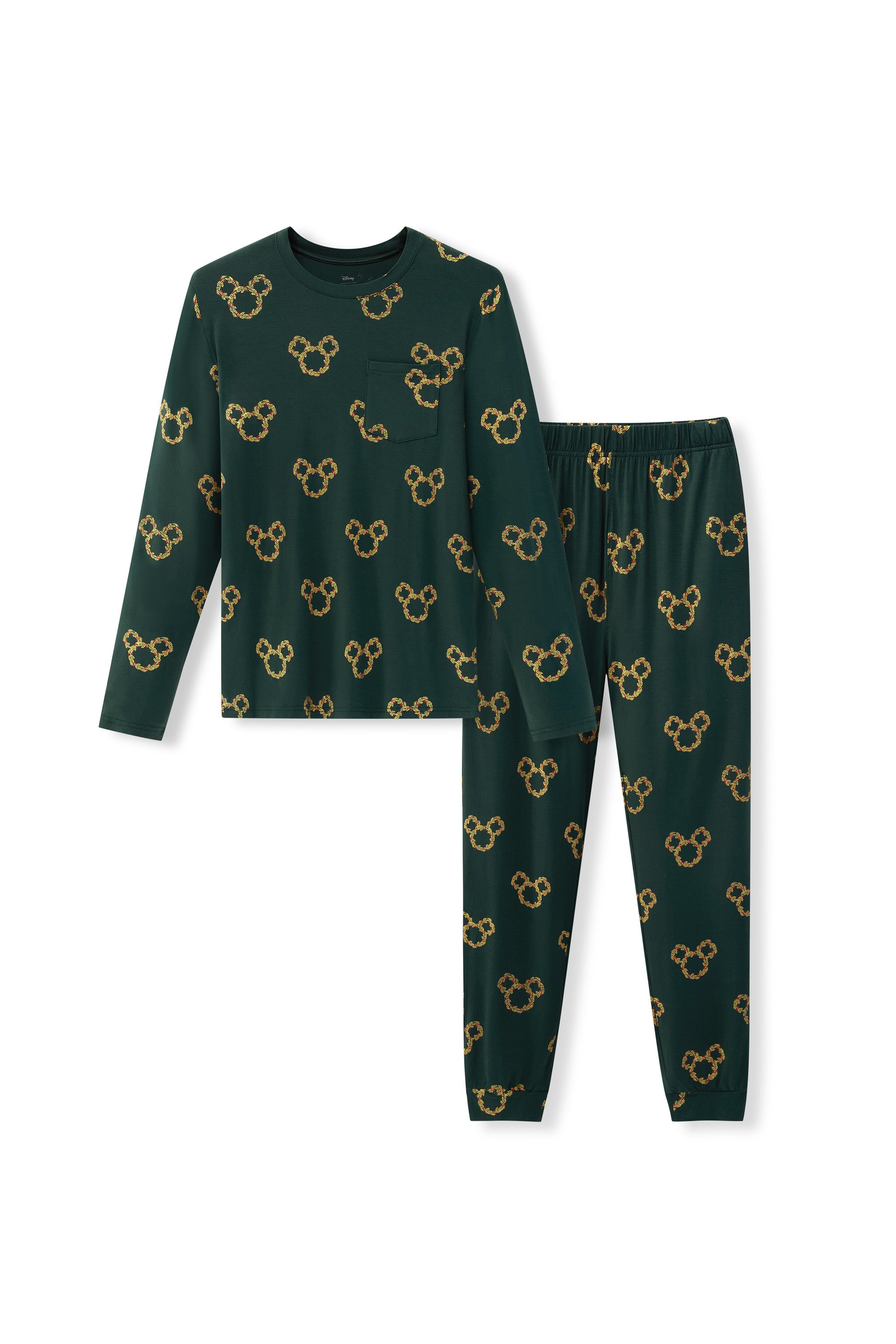 Men's Jogger Set in Mickey Christmas Wreath print on a white background