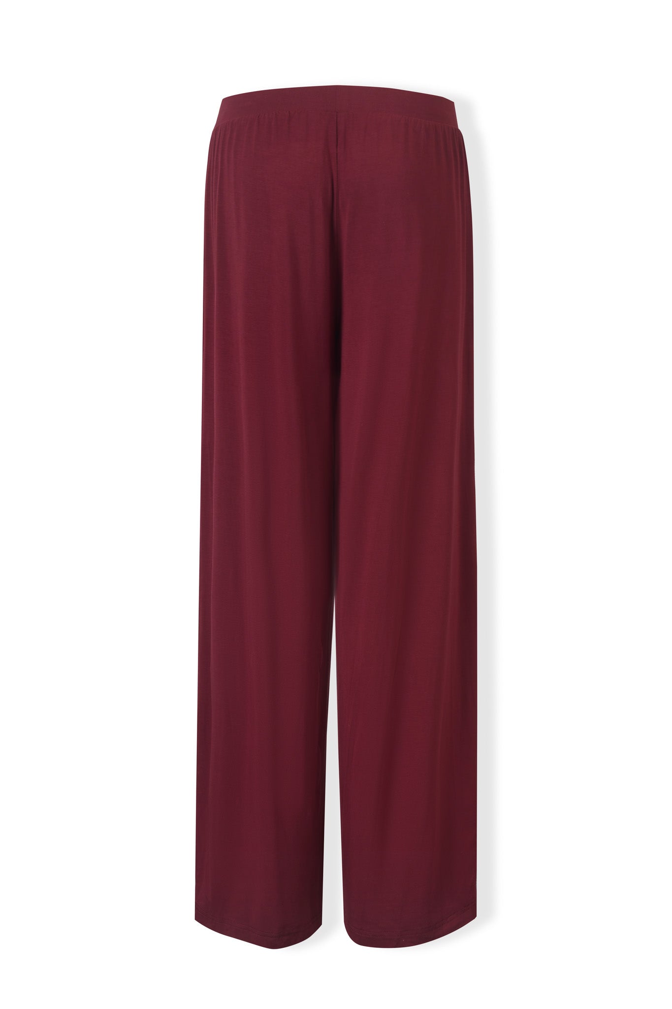 Back side of Women's Wide Leg Pant in Burgundy on a white background