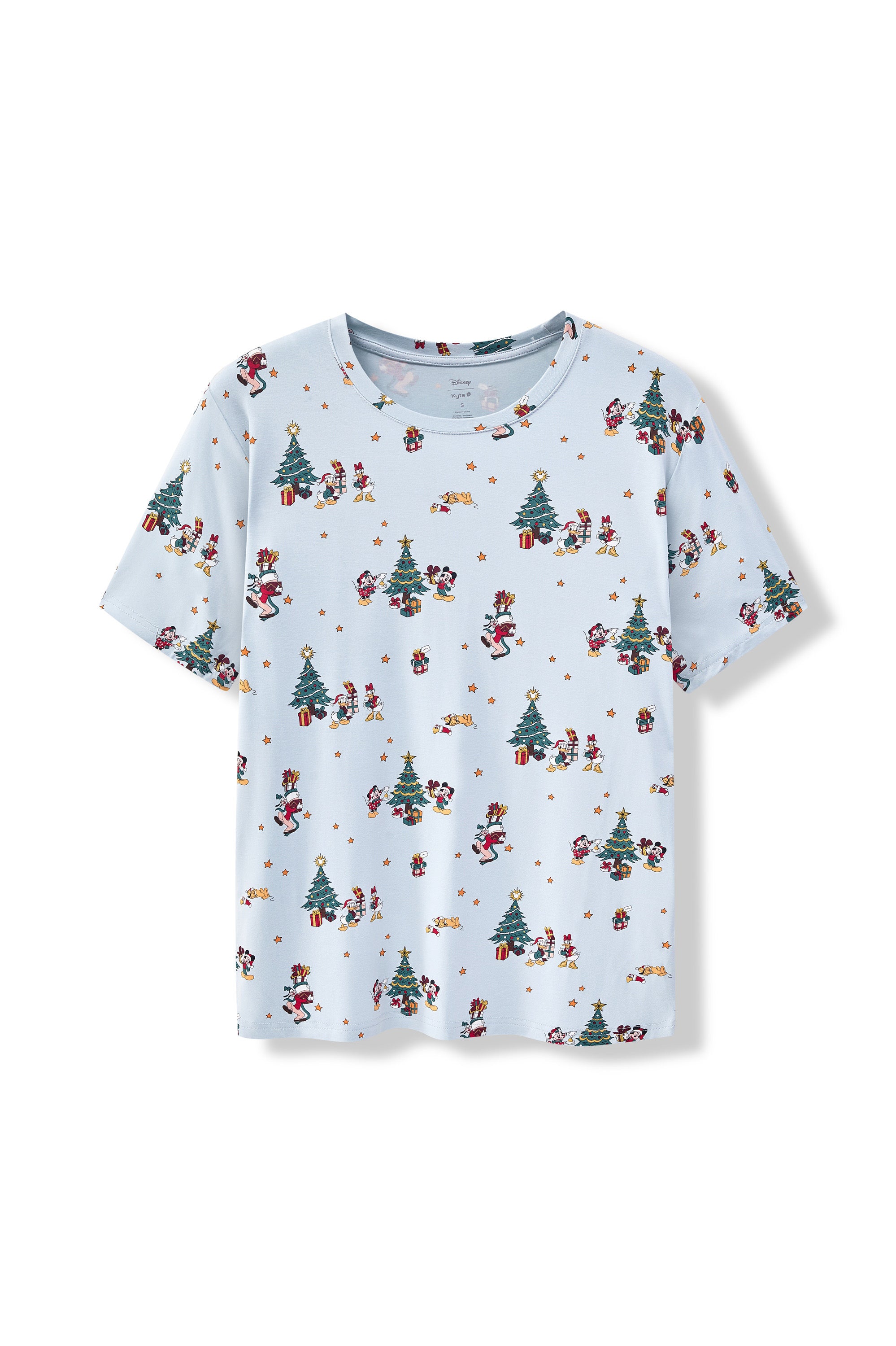 Men's Crew Neck Tee in Mickey & Friends Christmas print on a white background