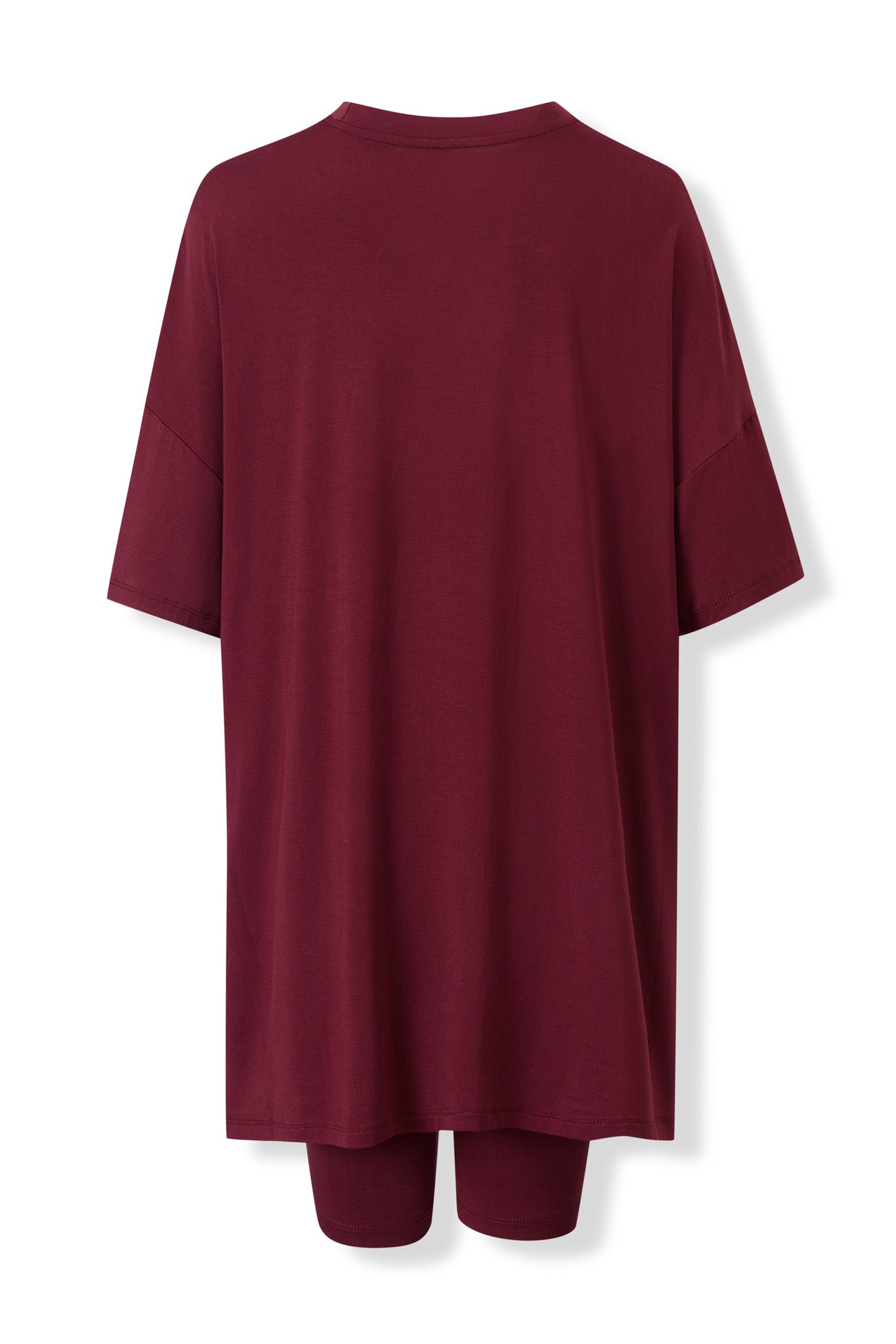 Back view of Women’s Biker Short Set in Burgundy on a white background