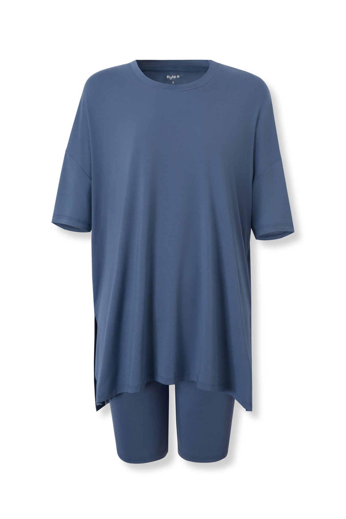 Front view of Women’s Biker Short Set in Oxford on a white background