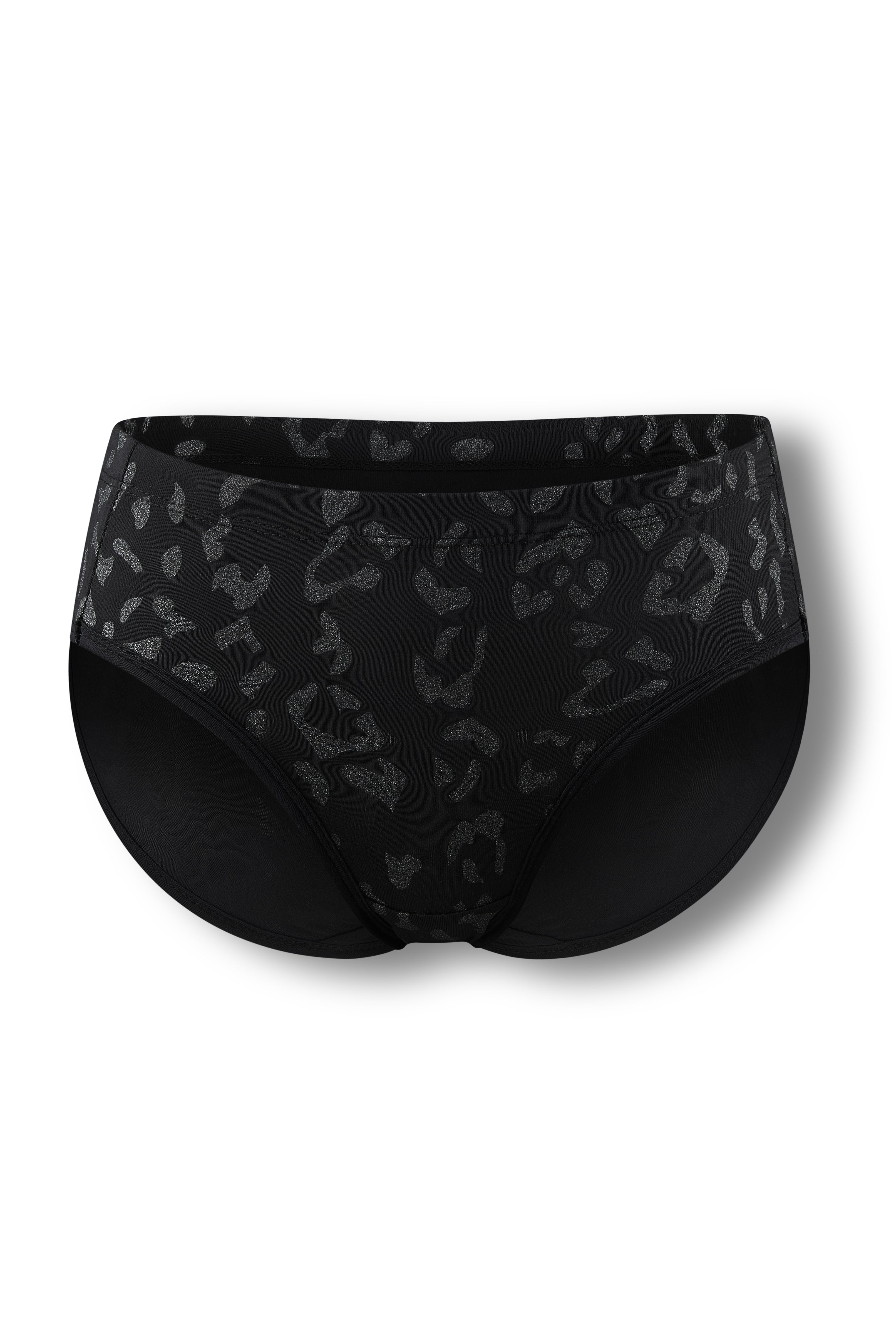 The front of the Women’s Underwear in Midnight Leopard shown on a ghost mannequin