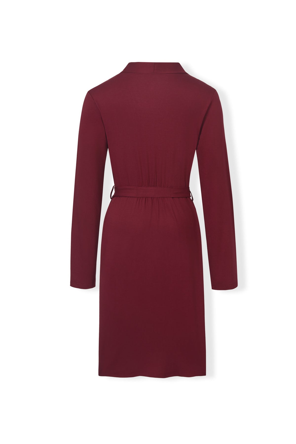 Back view of Women's Lounge Robe in Burgundy on a white background