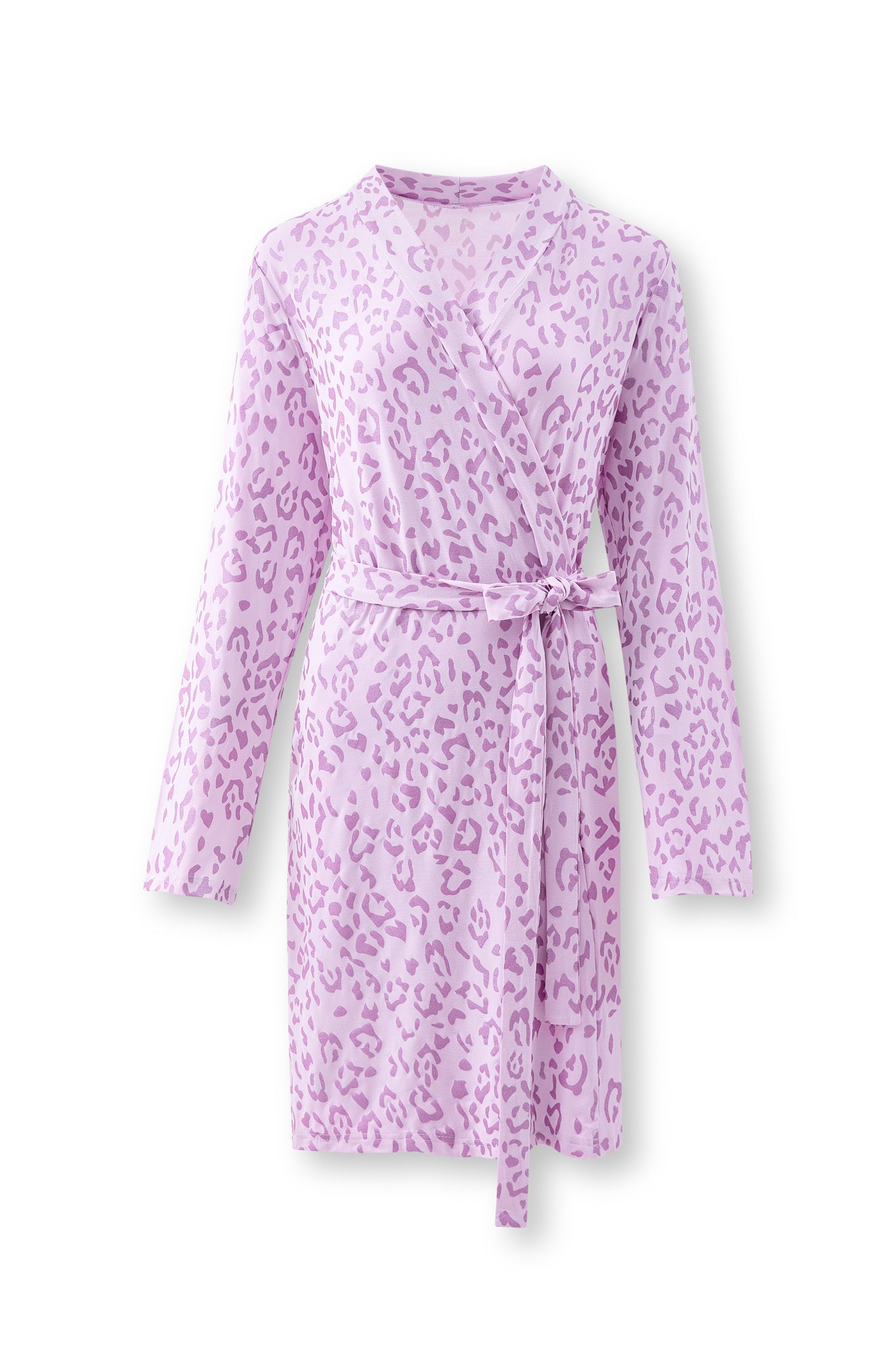 Women's Lounge Robe in Thistle Leopard print on white background