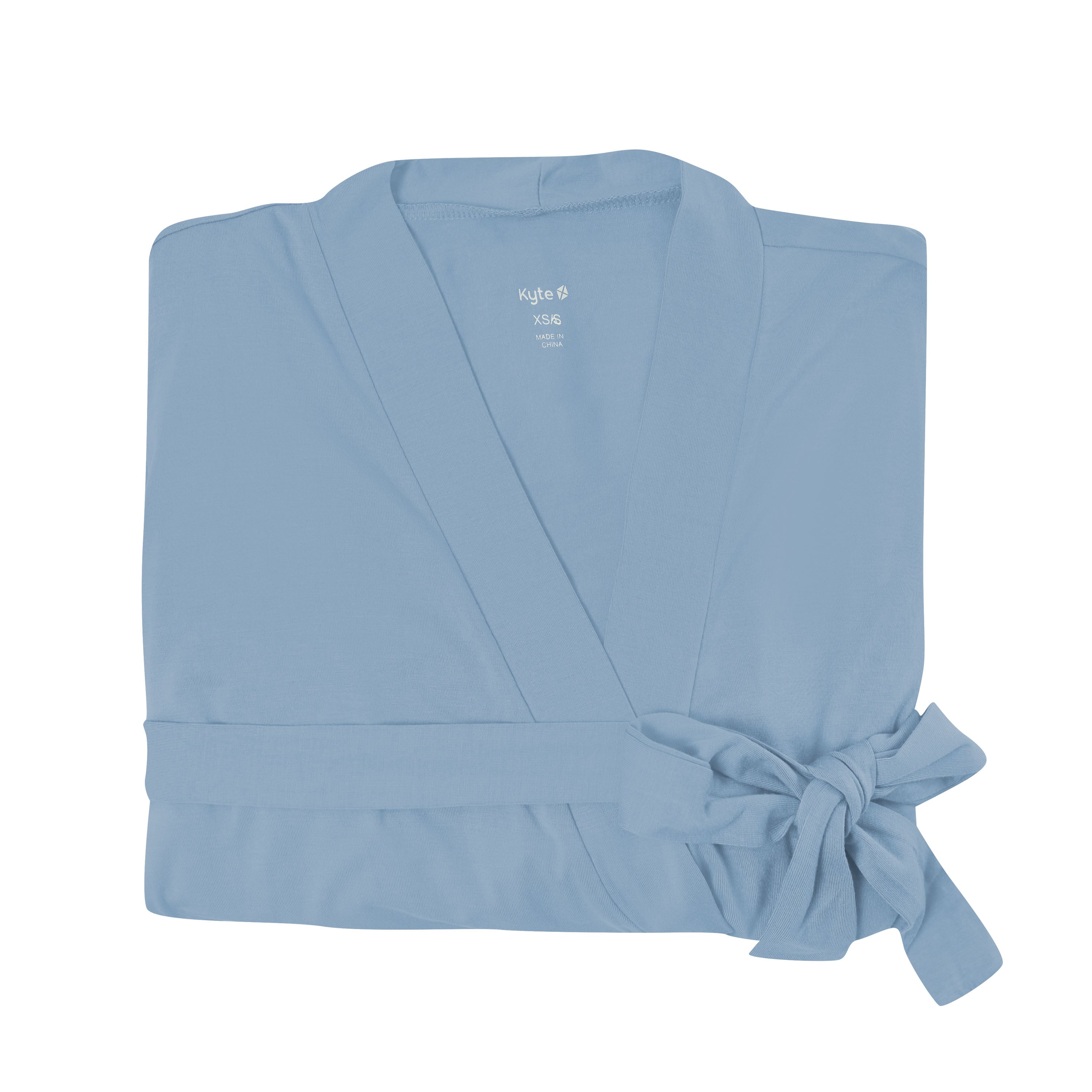 Light blue robe with a tie on a white background