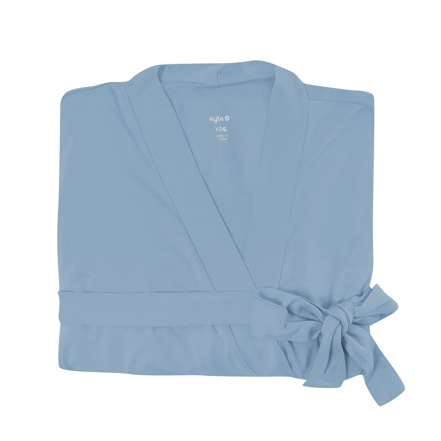Light blue robe with a tie on a white background