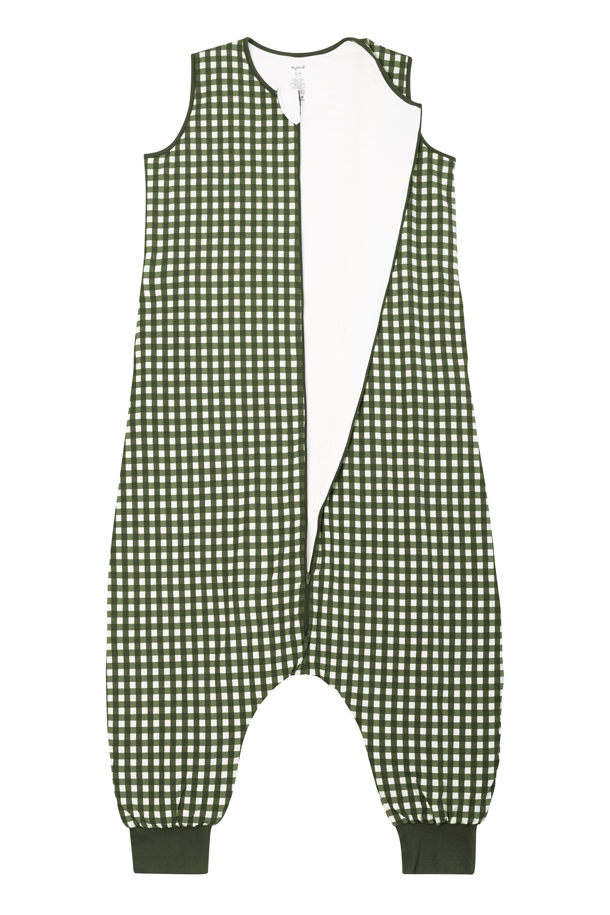 Adult Sleep Bag Walker in Gingham Fir shown unzipped