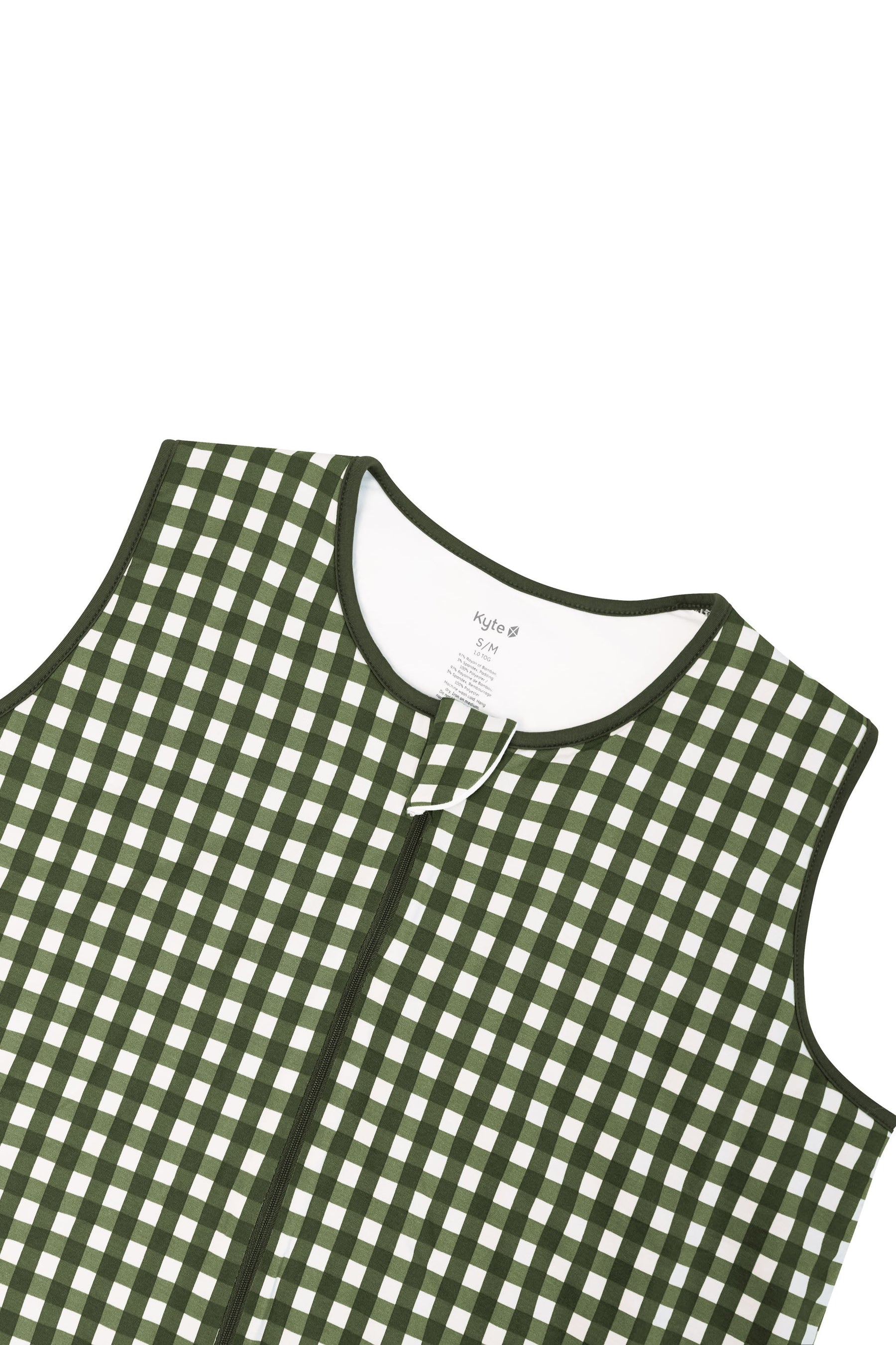 Zipper garage and top zipper shown on the Adult Sleep Bag Walker in Gingham Fir