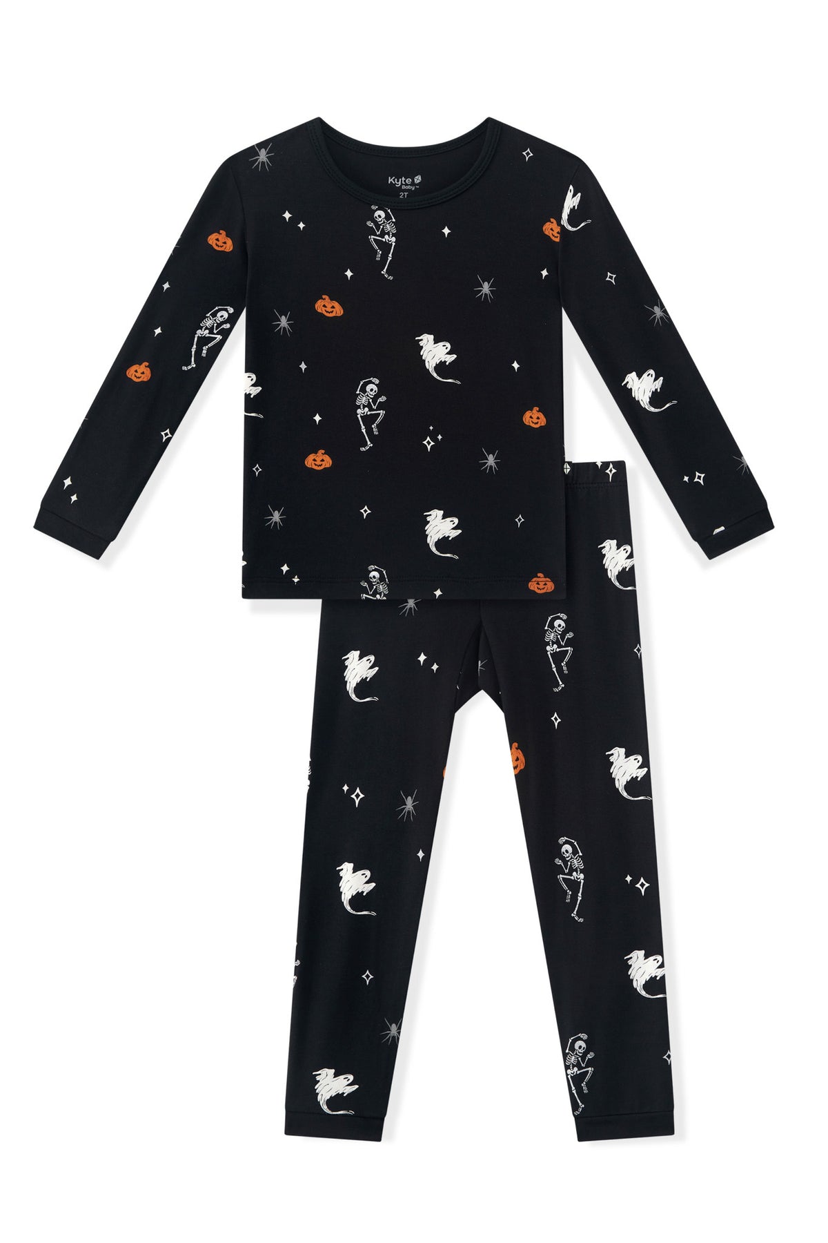 Black Long Sleeve Pajamas in Halloween Friends print on a white background