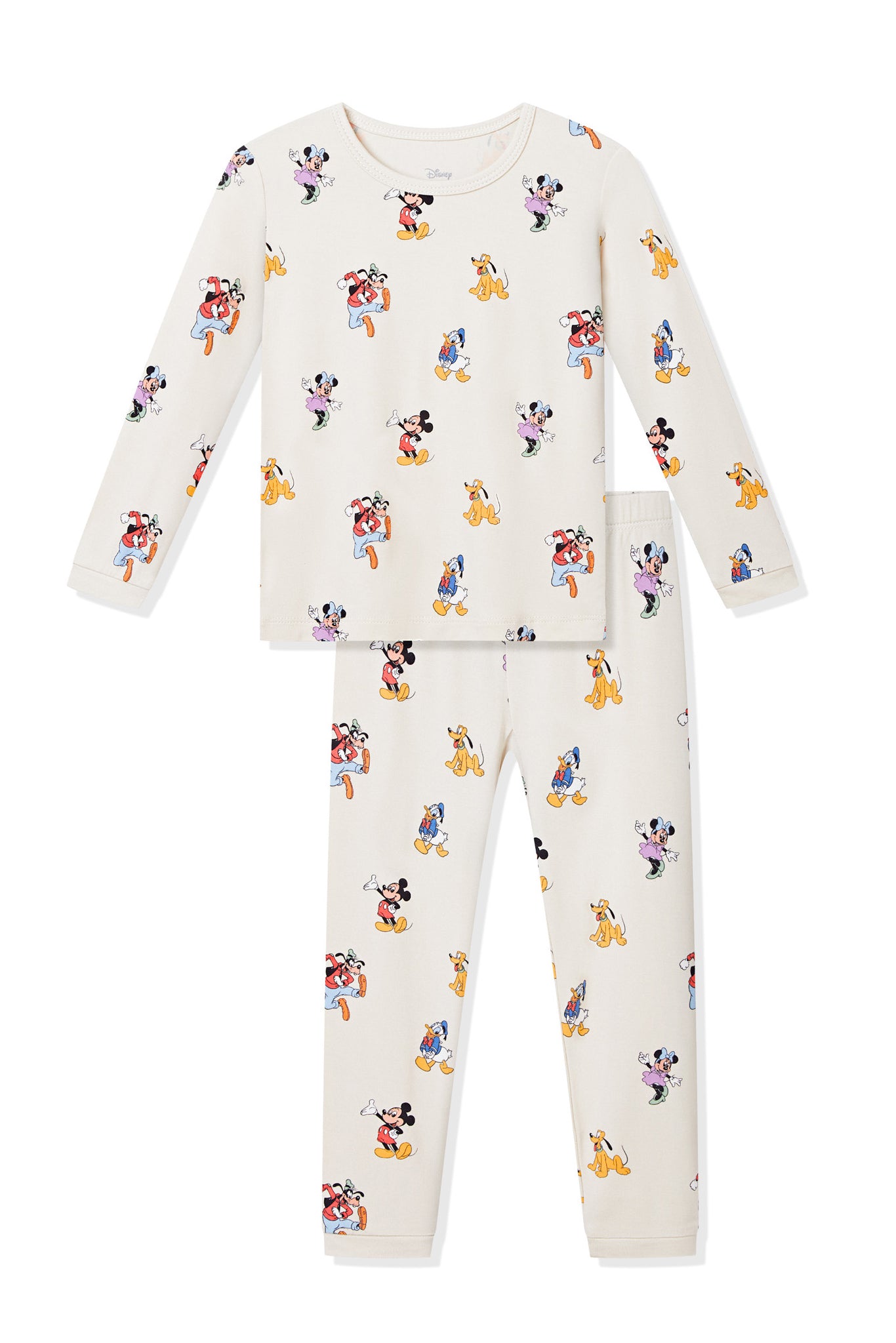 Long Sleeve Pajamas in Mickey Mouse & Friends print on a white background