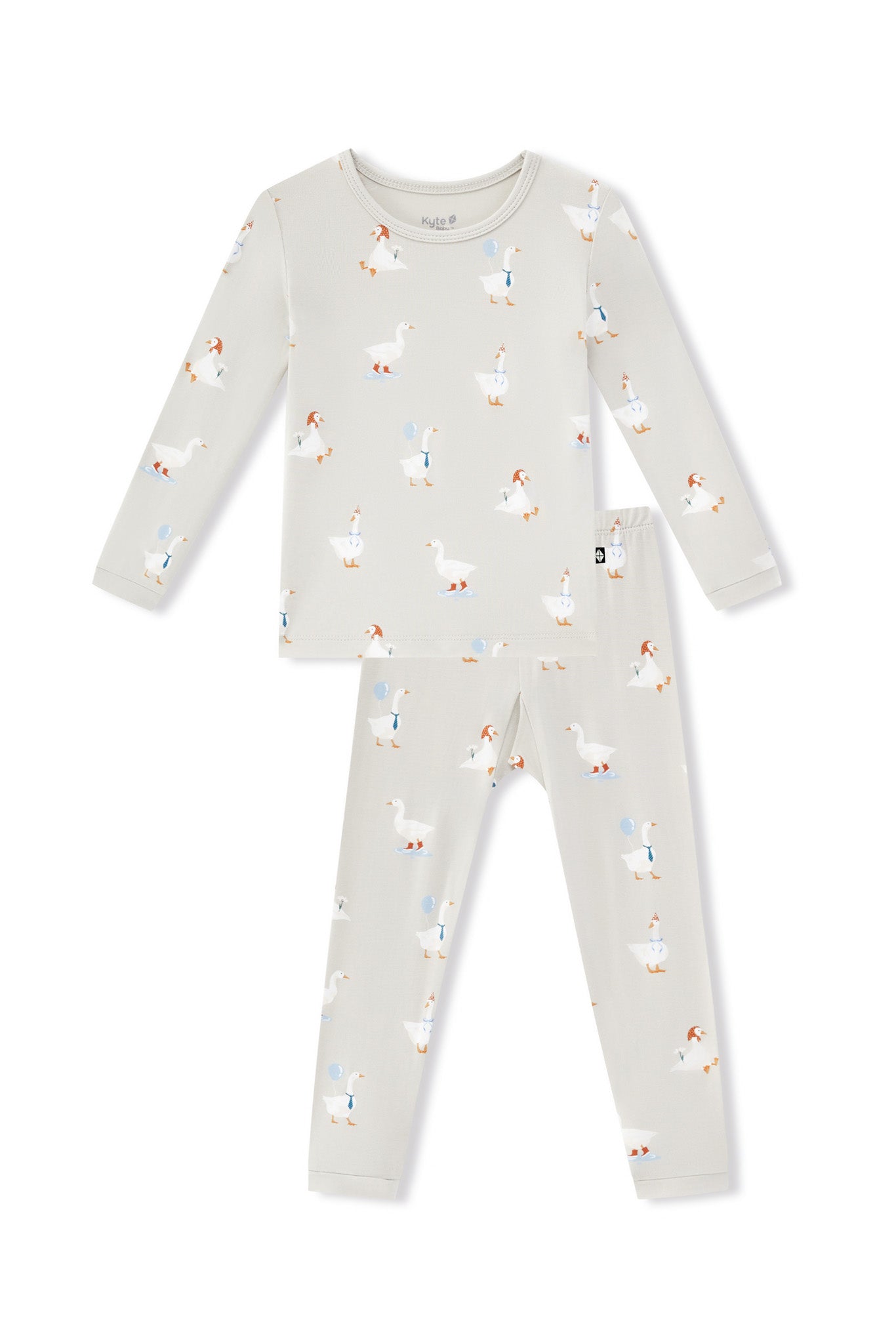 Long Sleeve Pajamas in Oat Silly Goose print on a white background