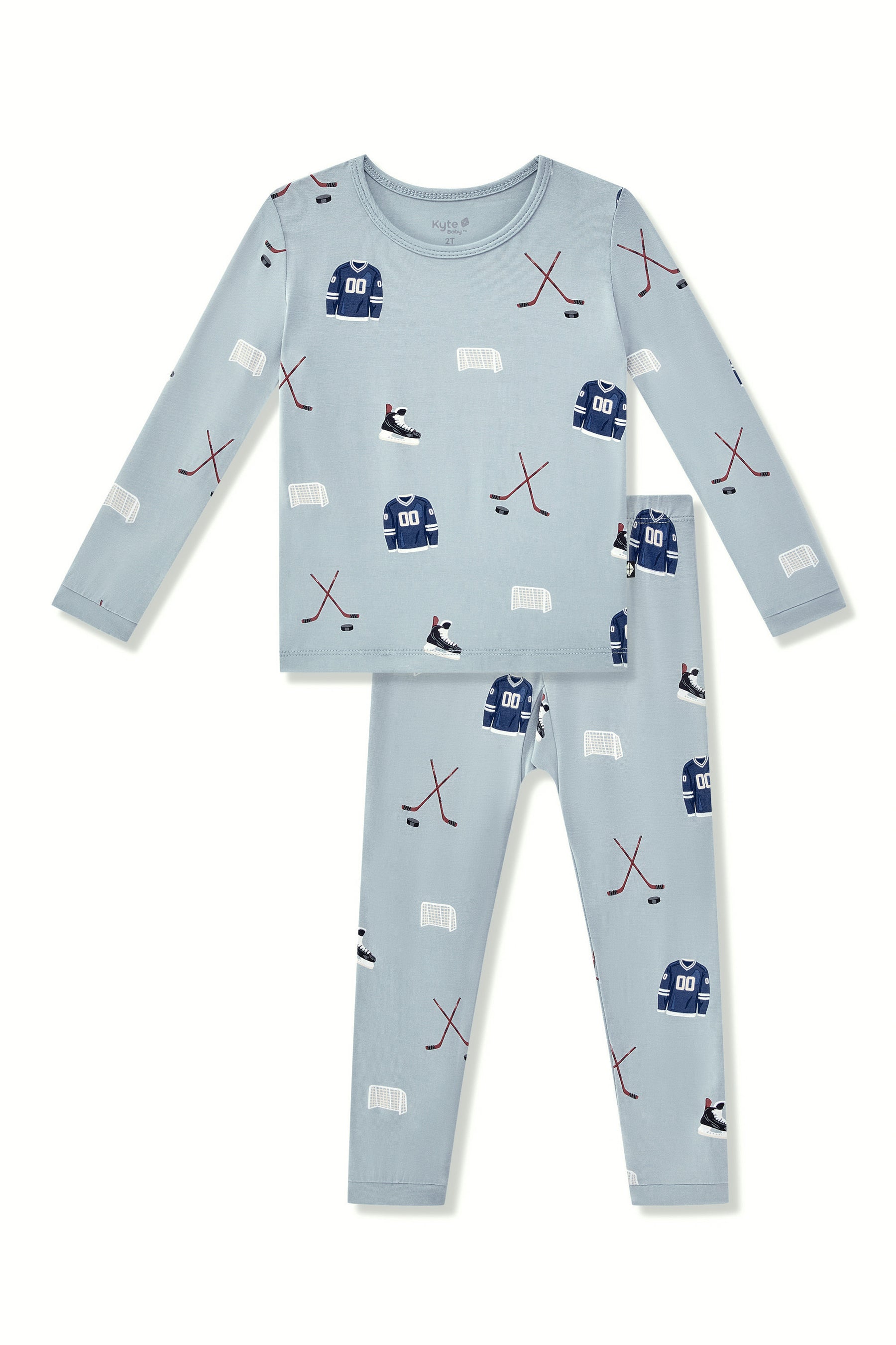 Long Sleeve Pajamas in Vintage Hockey print on a white background