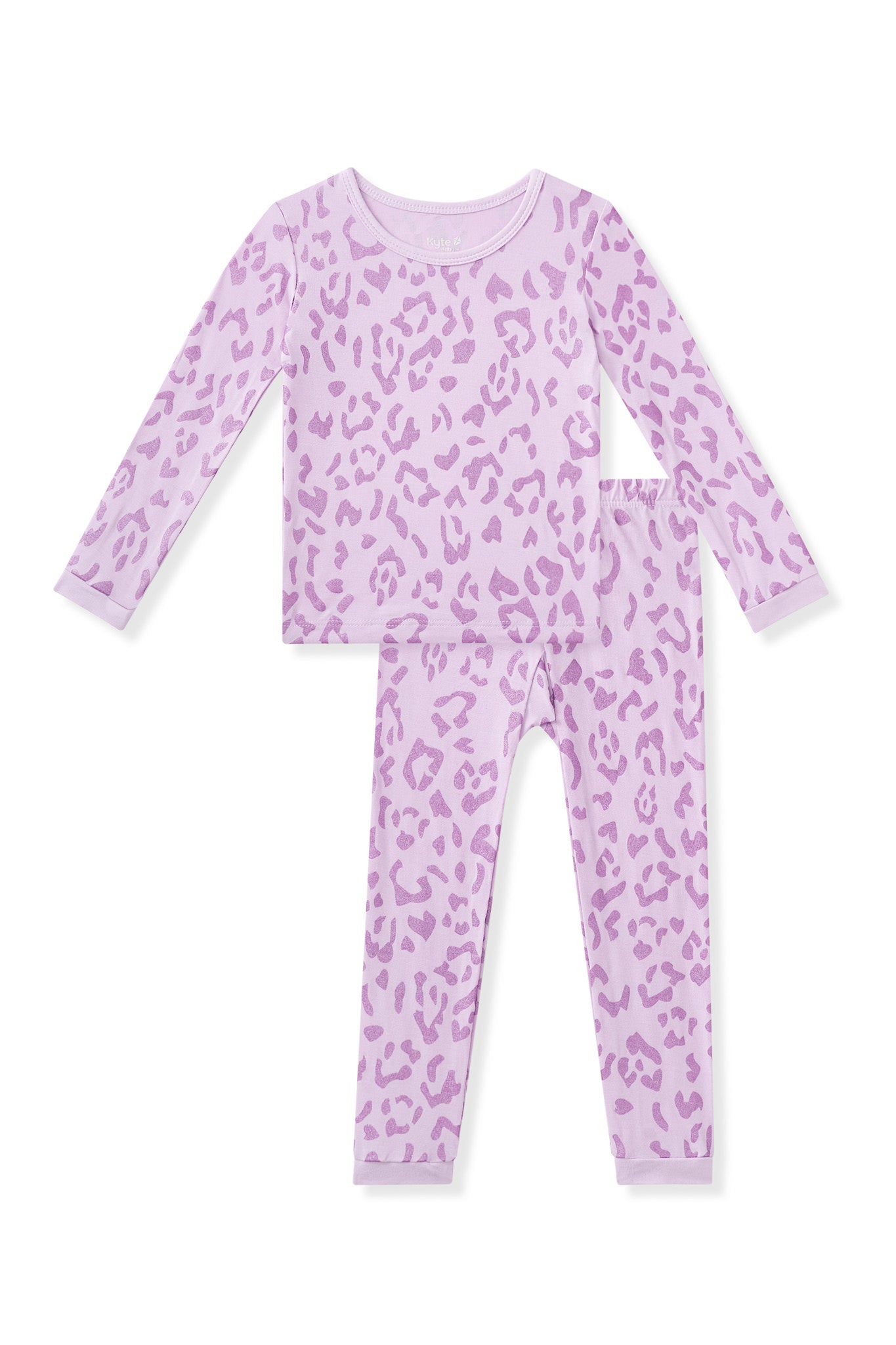Long Sleeve Pajamas in Thistle Leopard print on white background