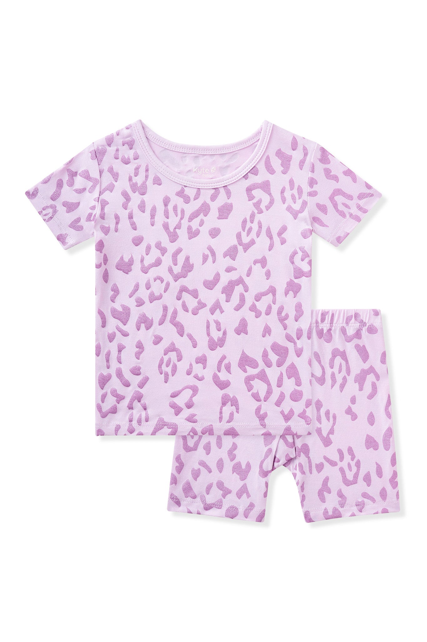 Short Sleeve Pajamas in Thistle Leopard print on white background