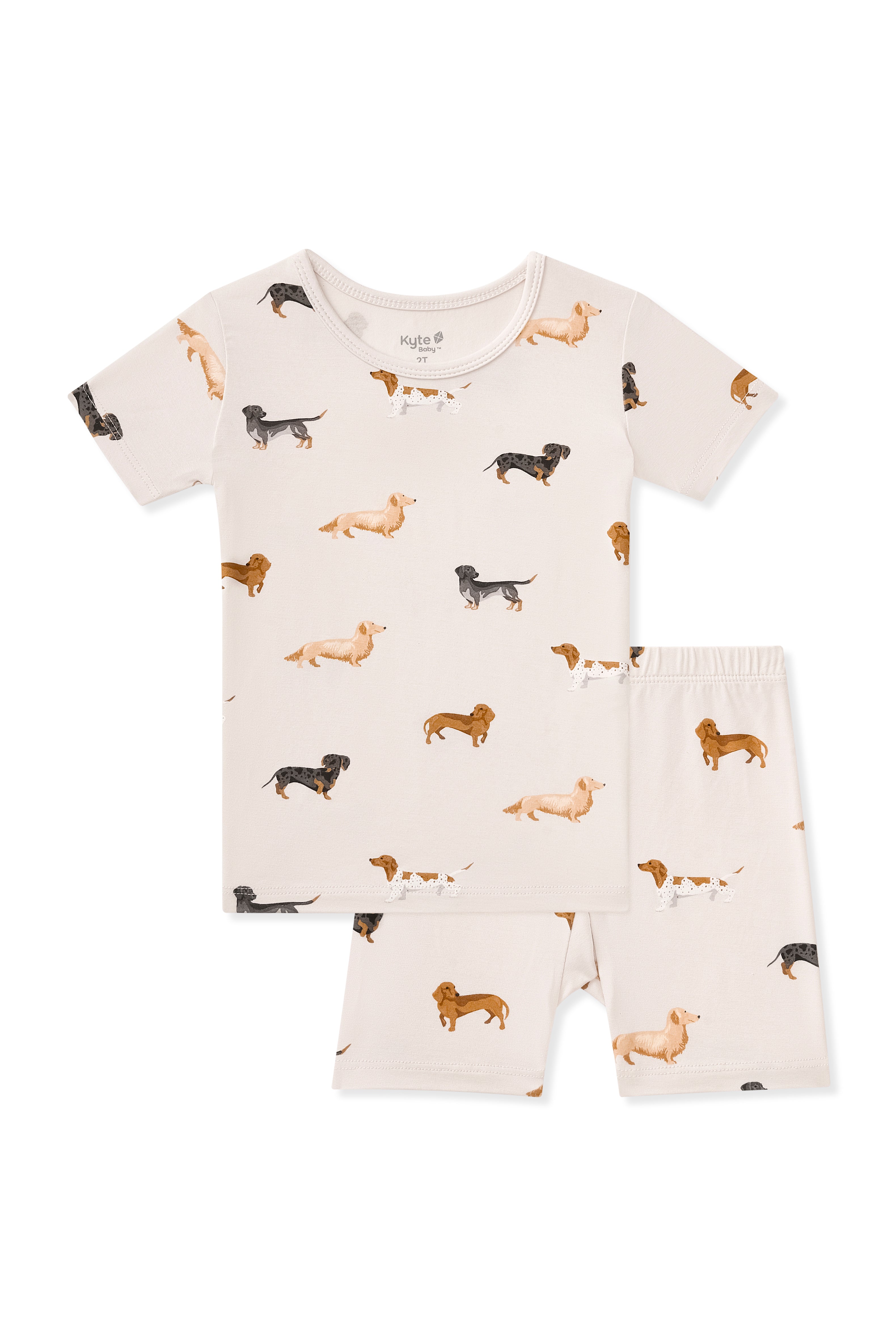 Beige Short Sleeve Pajamas in Dachshund print on a white background