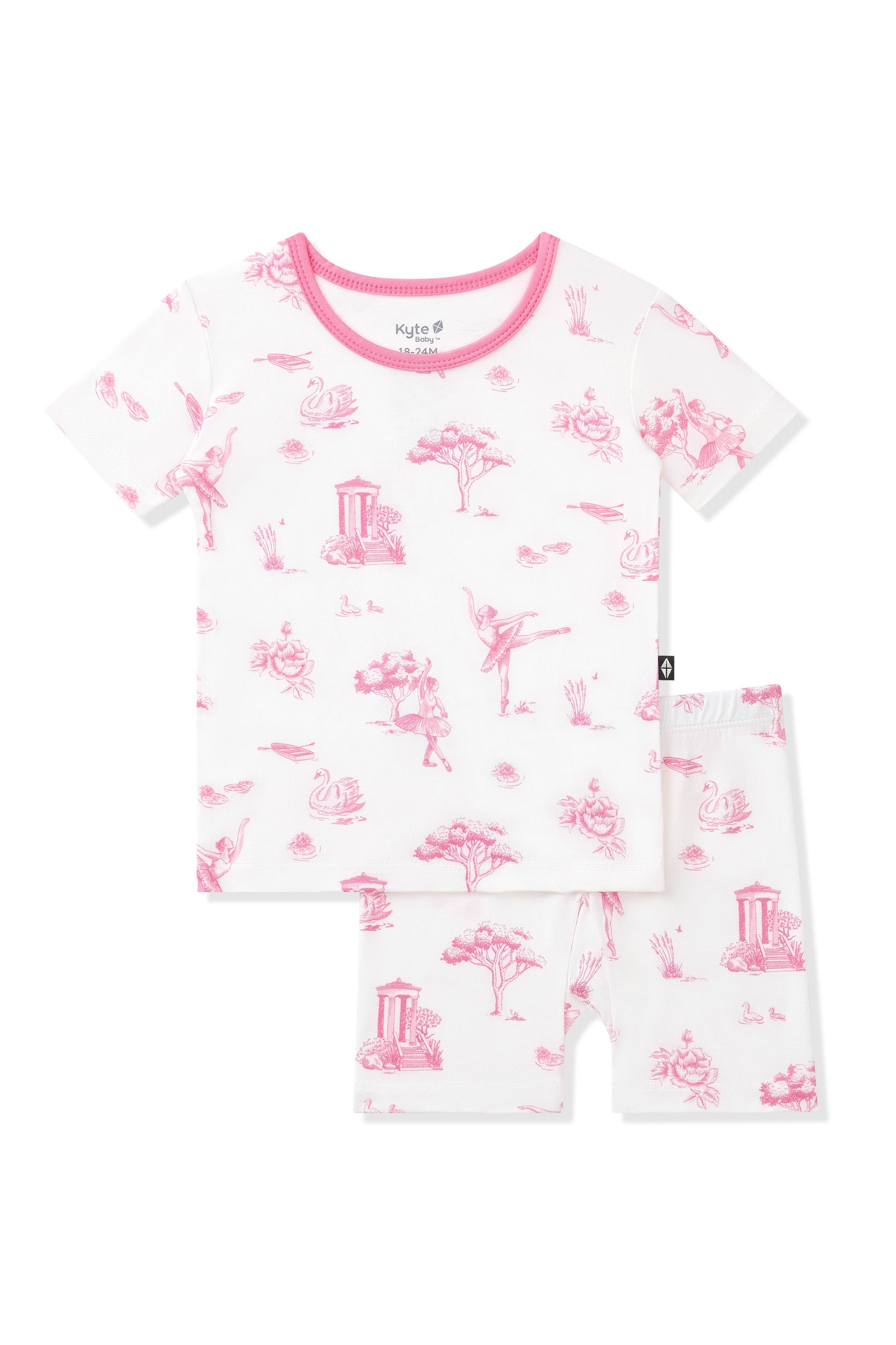 Product photo of the Short Sleeve Pajamas in Toile Ballet on a white background
