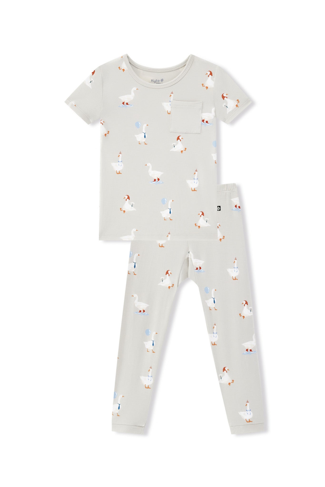Short Sleeve with Pants Pajamas in Oat Silly Goose print on a white background
