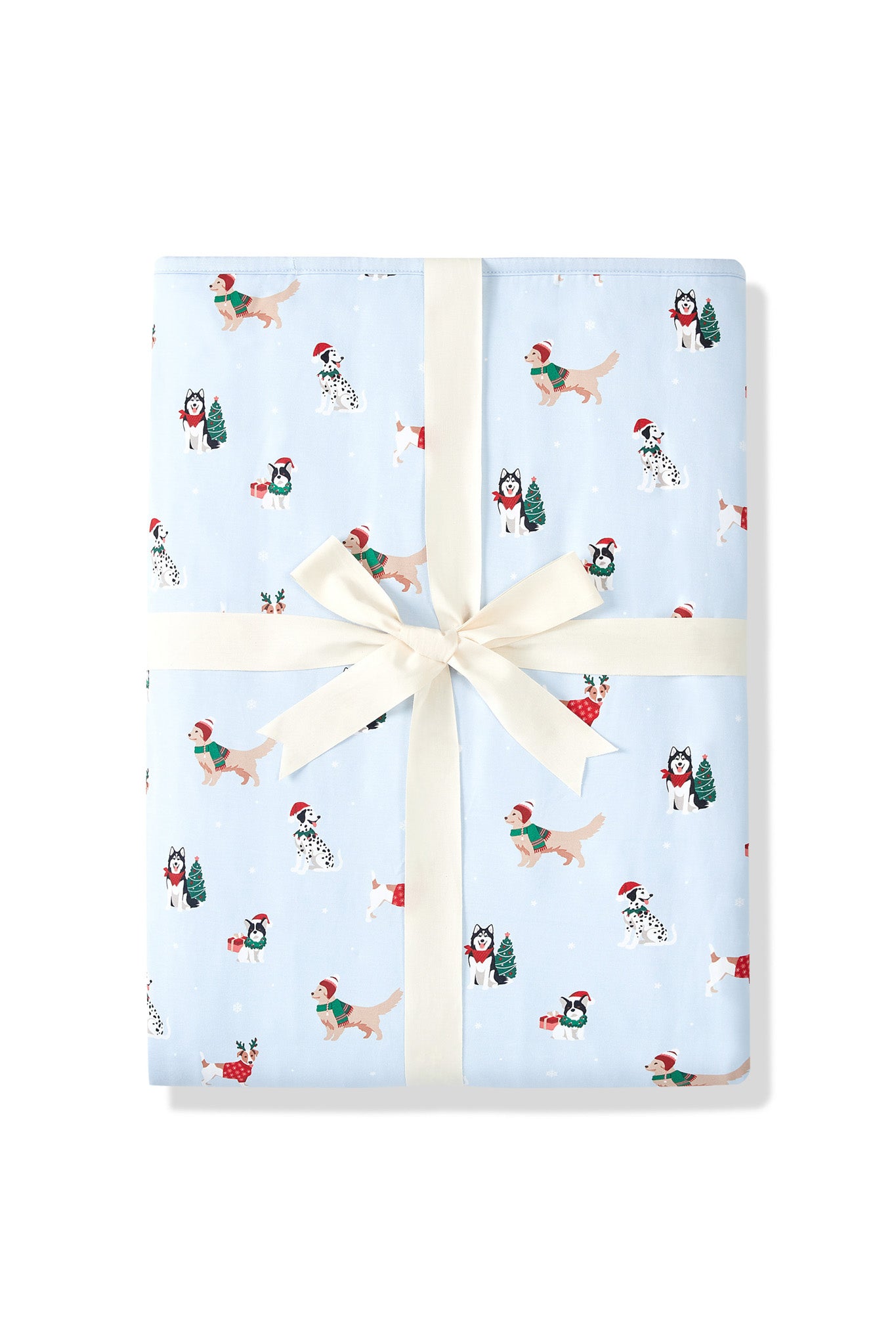 Blue Youth Blanket in Holiday Pups 2.5 print on a white background